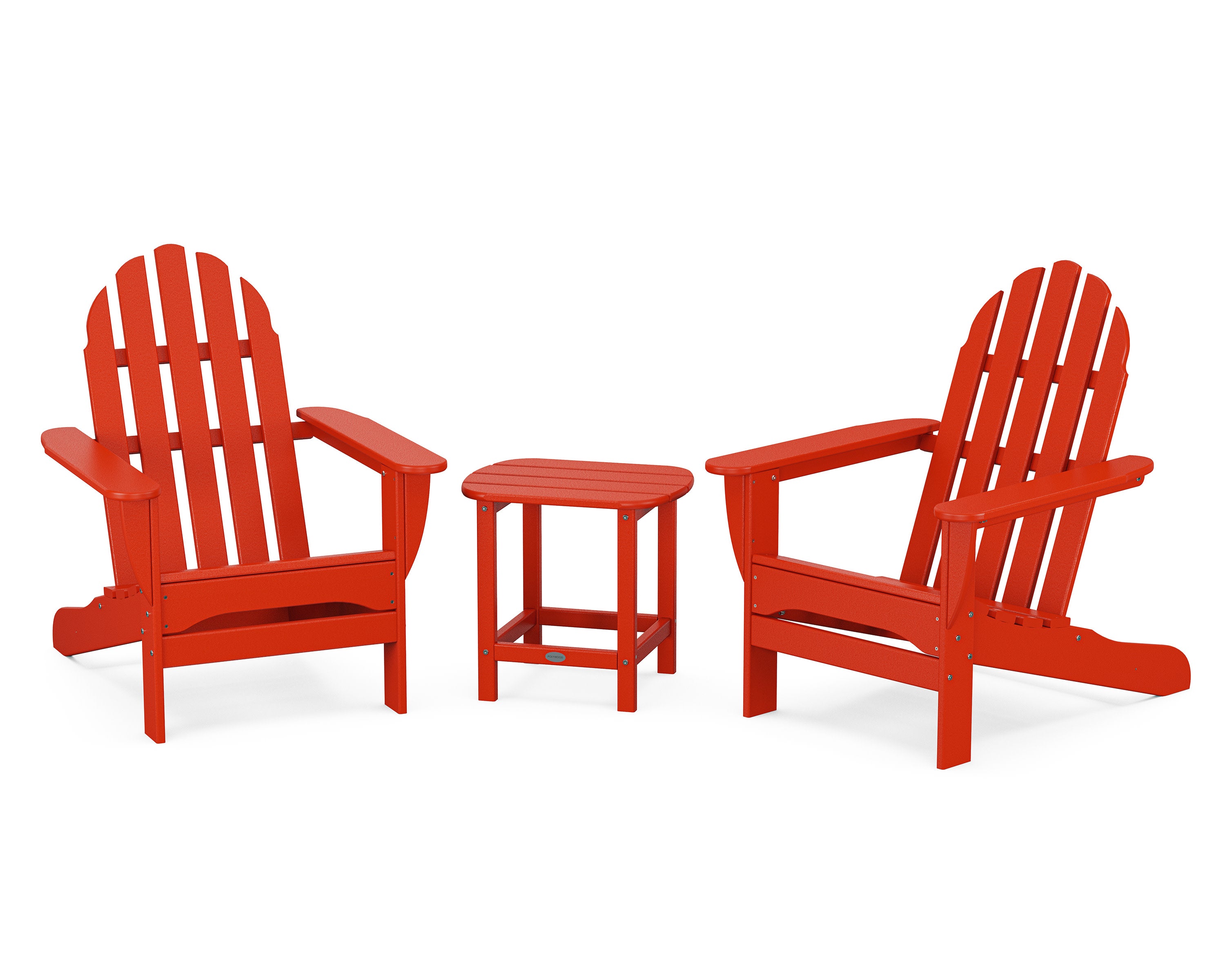 Classic Adirondack 3-Piece Set with South Beach 18" Side Table in Sunset Red