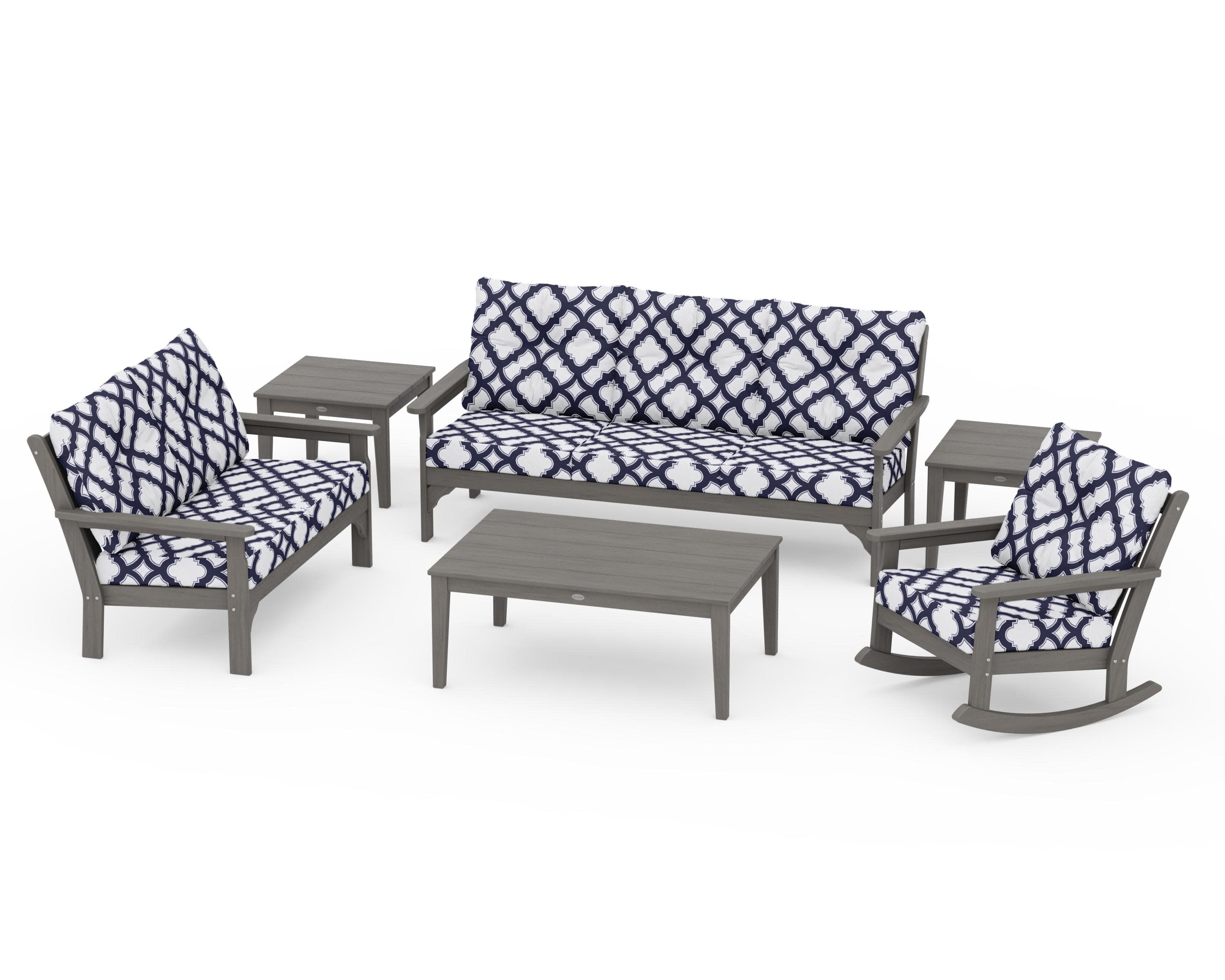 Vineyard 6-Piece Deep Seating Set in Driftwood / Trellis Navy