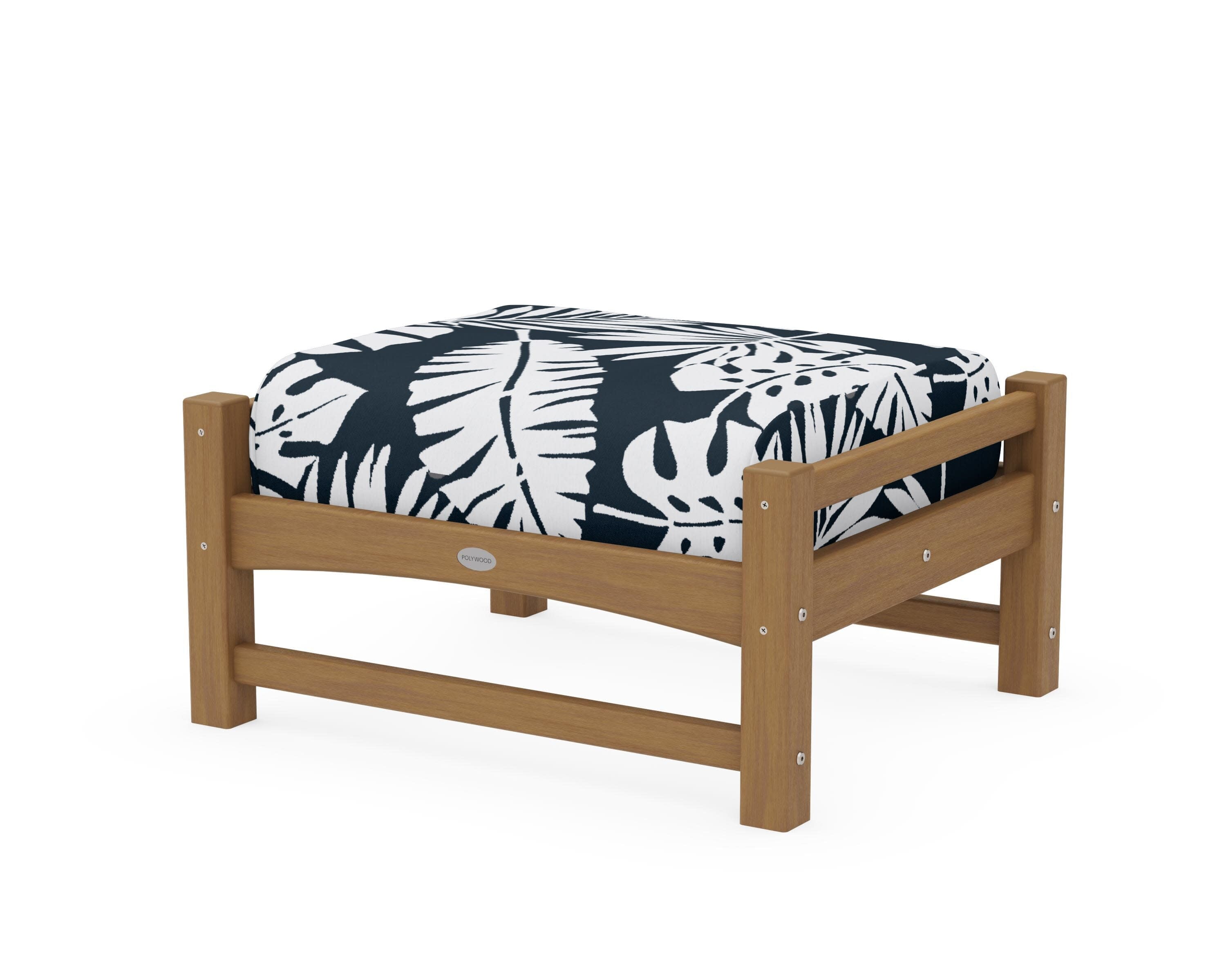 Club Ottoman in Natural / Leaf Marine Indigo