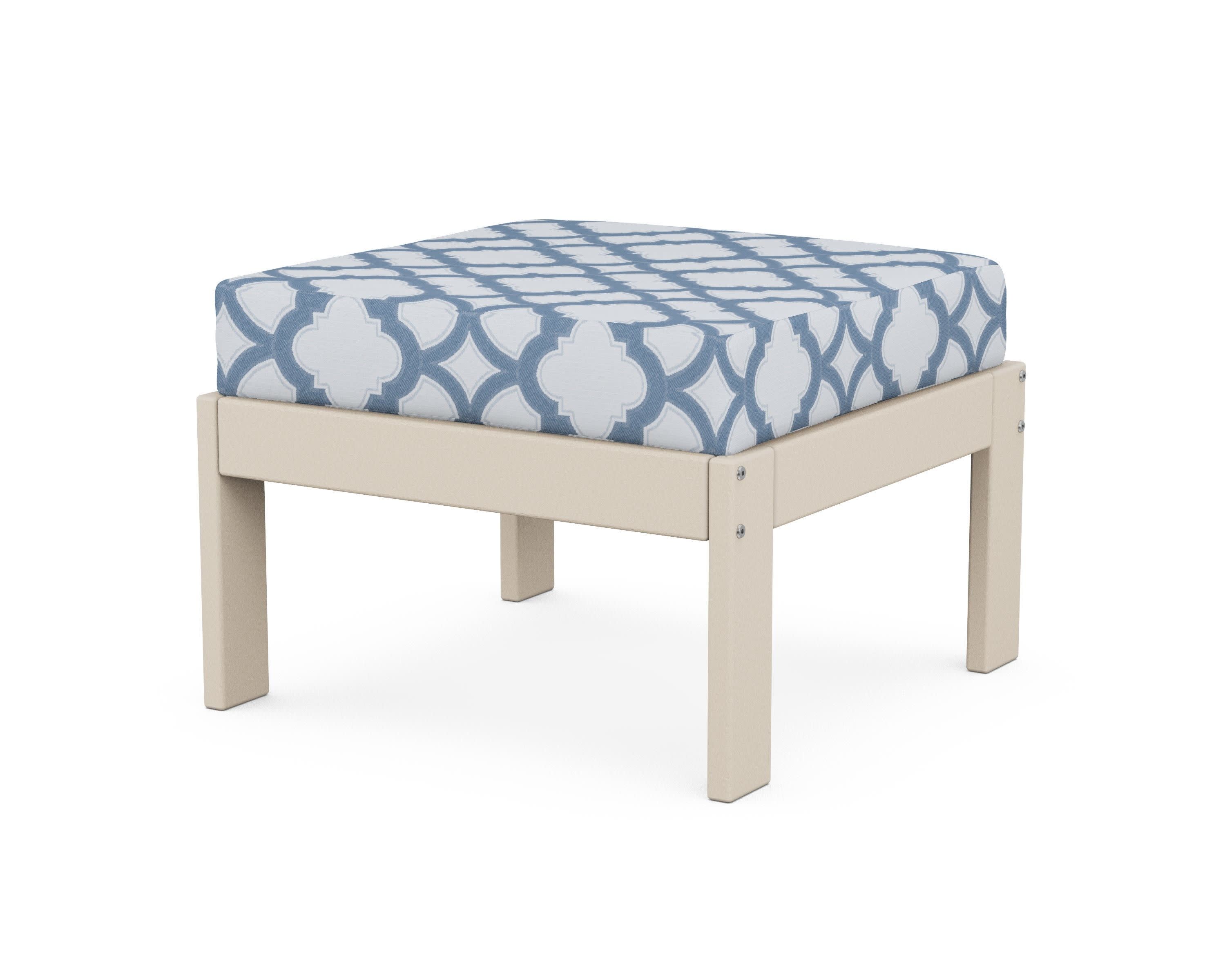 Vineyard Modular Ottoman in Sand / Trellis Sky Blue