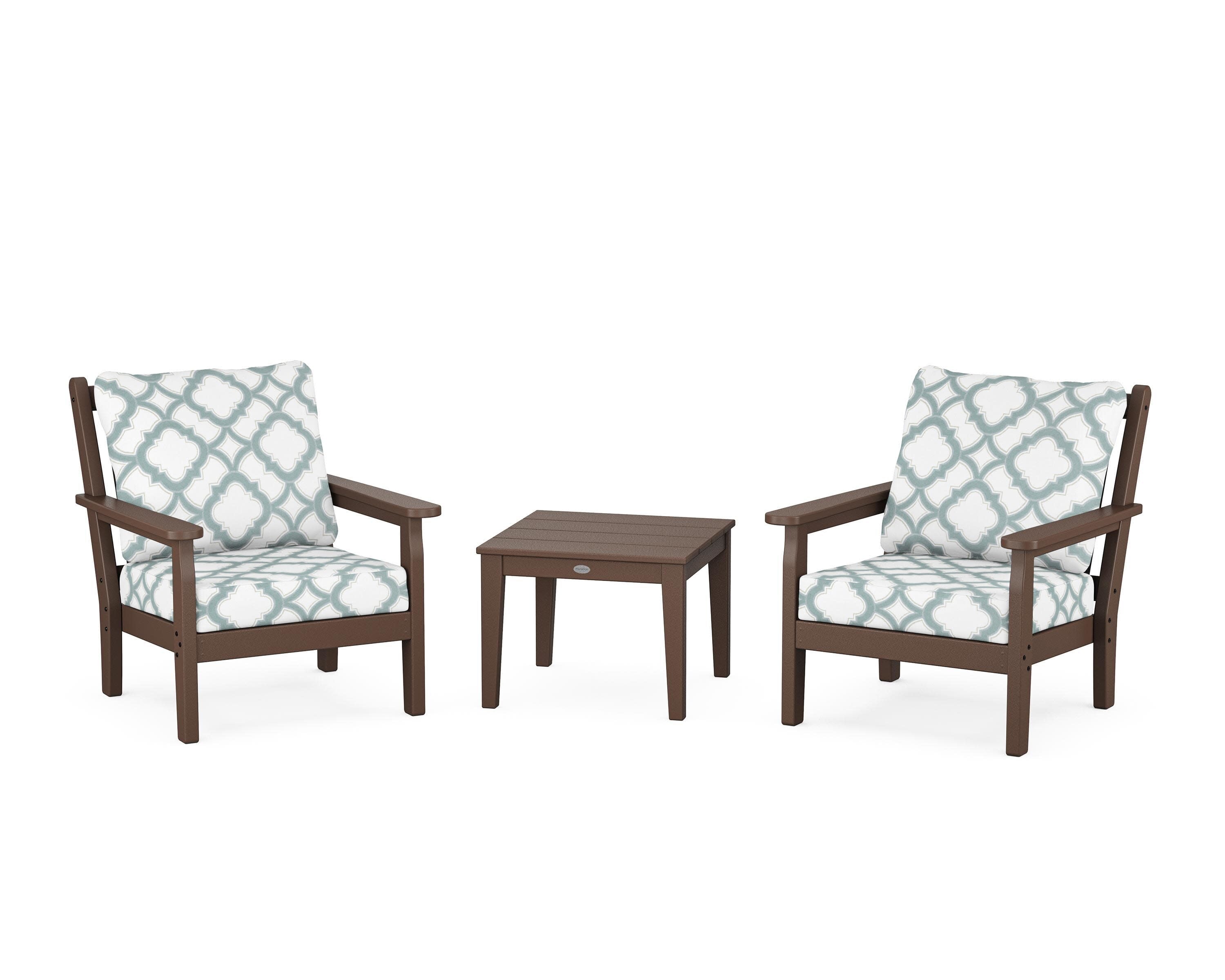 Chippendale 3-Piece Deep Seating Set in Mahogany / Trellis Glacier Spa