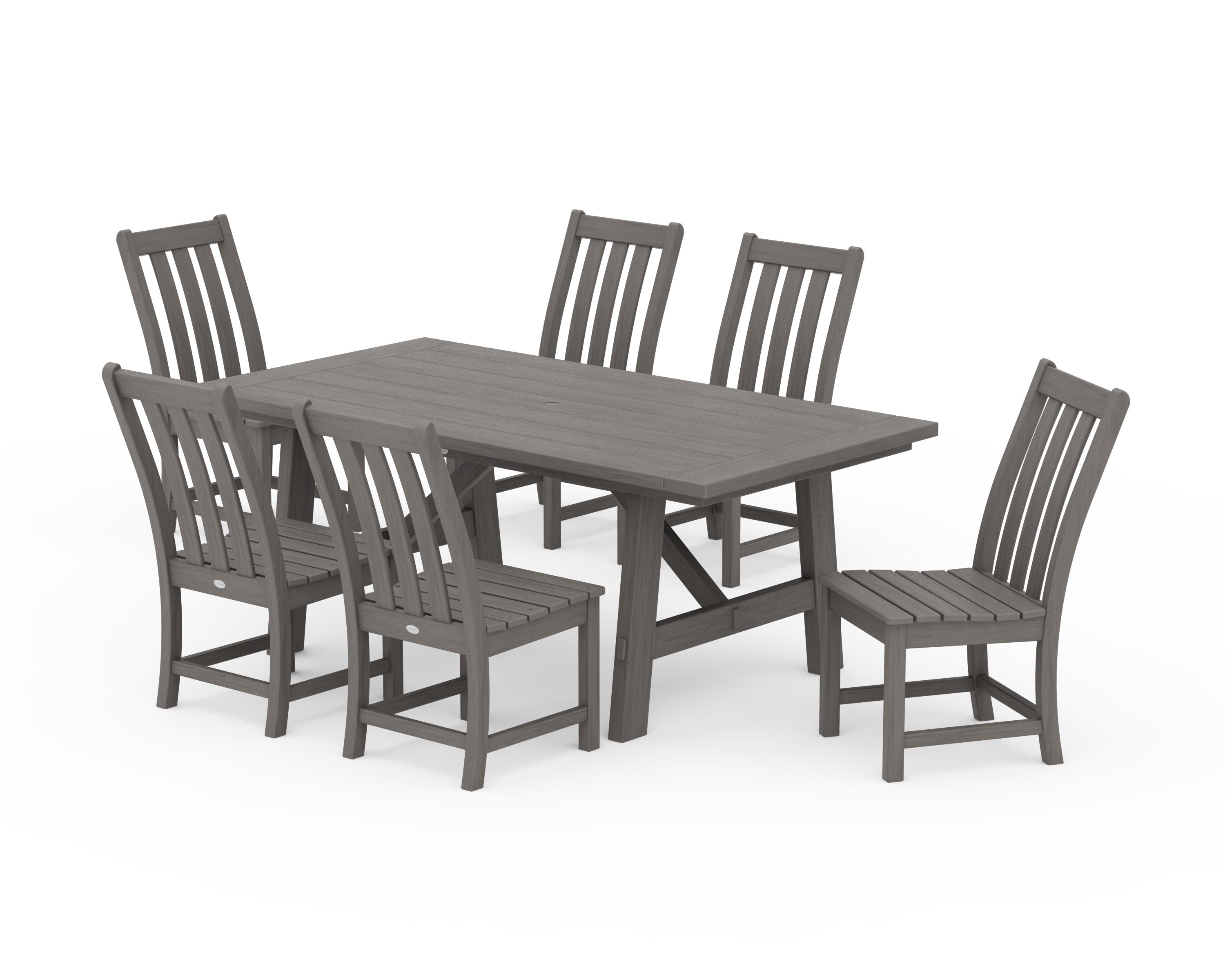 Vineyard 7-Piece Rustic Farmhouse Side Chair Dining Set in Driftwood