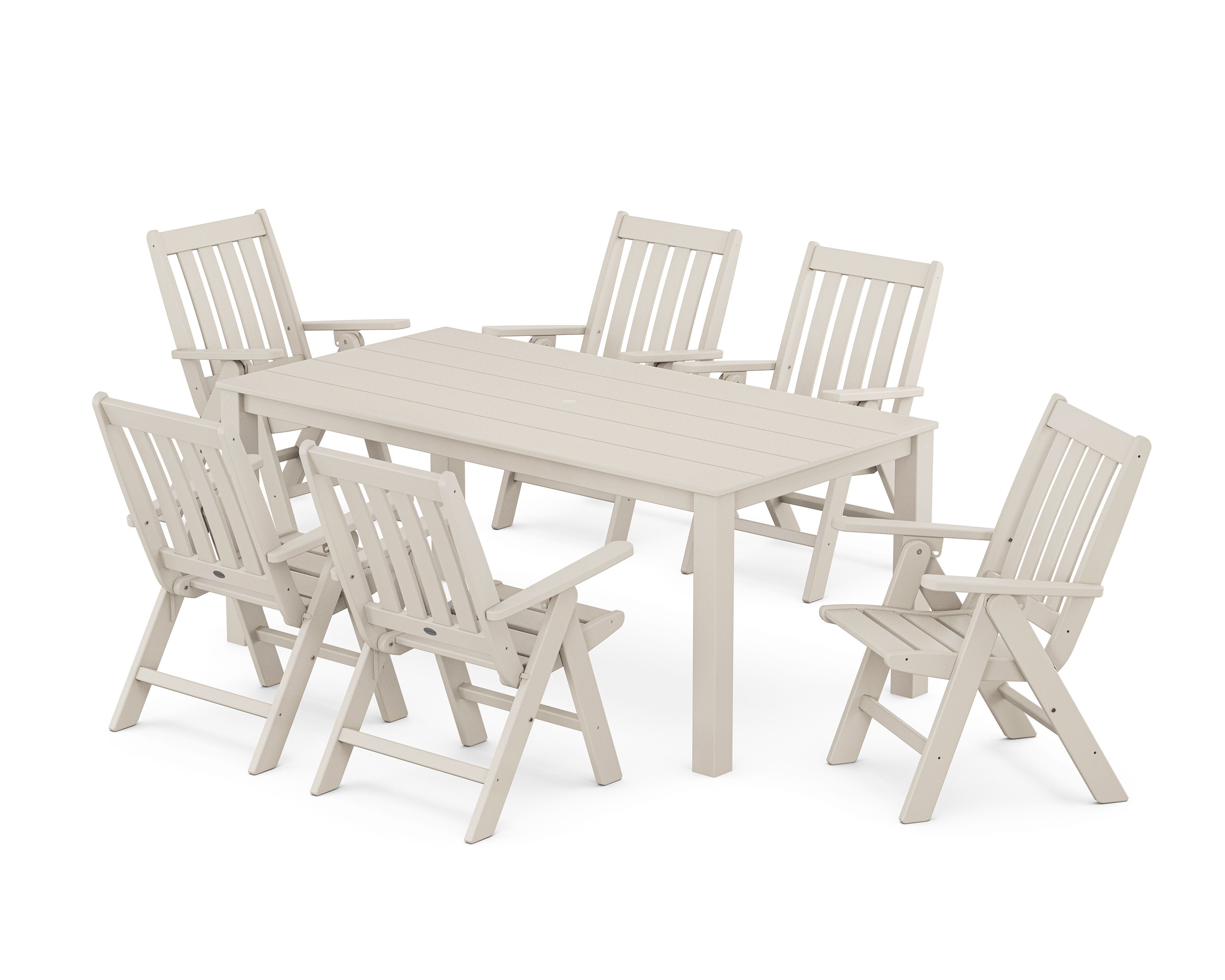 Vineyard Folding Chair 7-Piece Parsons Dining Set in Sand