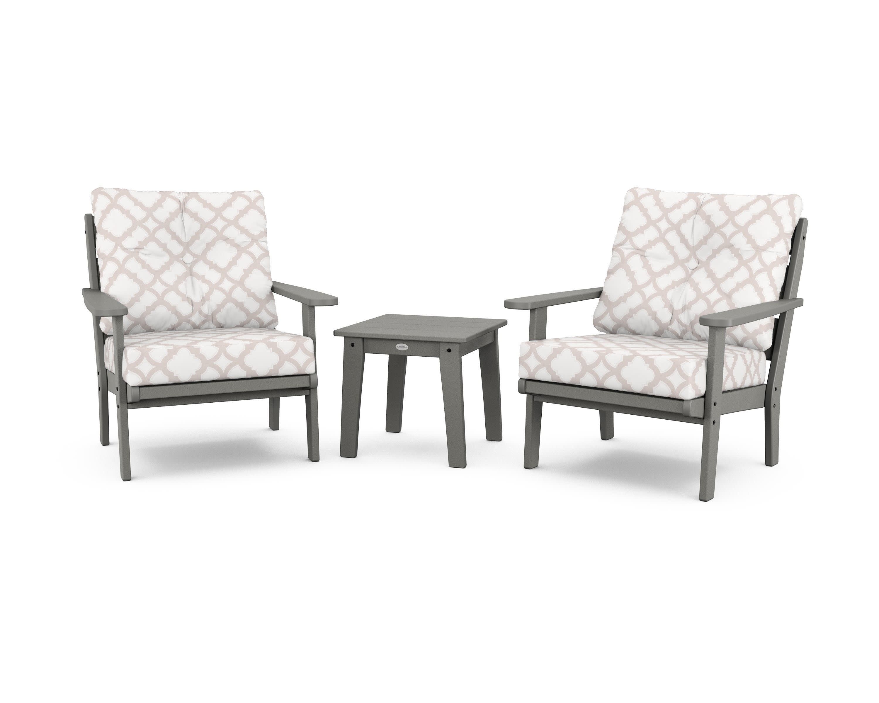 Lakeside 3-Piece Deep Seating Chair Set in Slate Grey / Trellis Dune Burlap