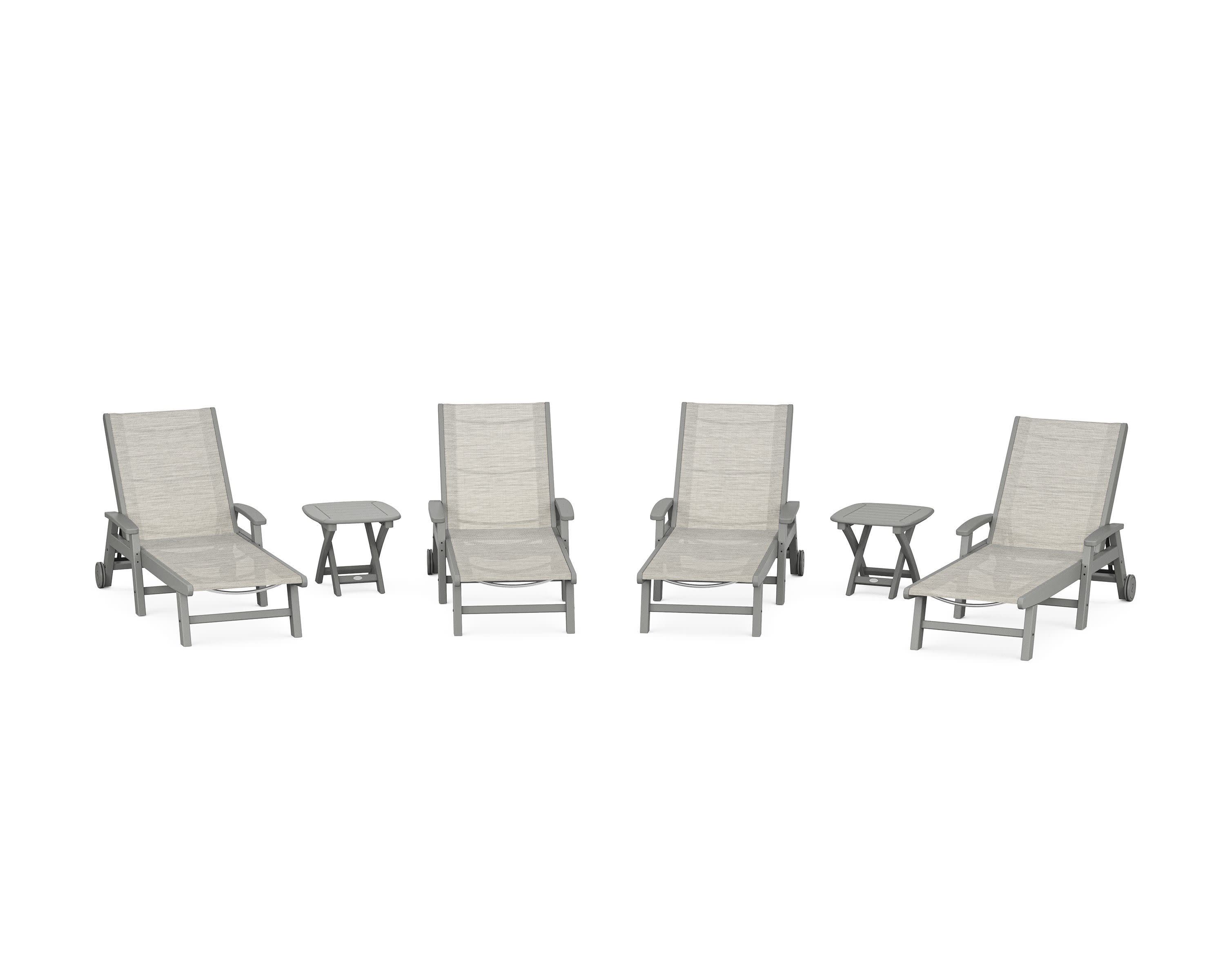 Coastal Chaise 6-Piece Set with Wheels in Slate Grey / Birch Sling