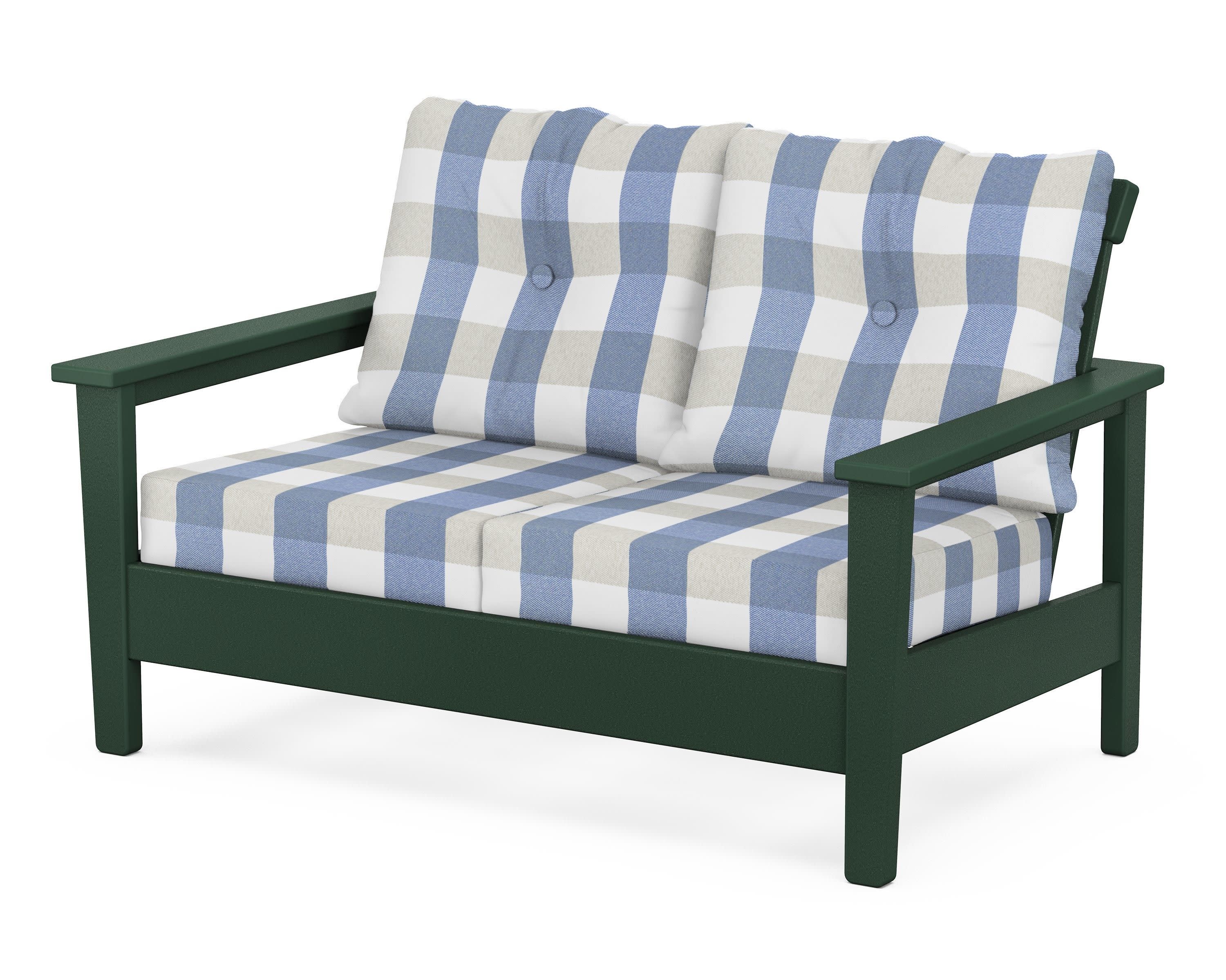 Prescott Deep Seating Loveseat in Green / Buffalo Plaid Sky Blue