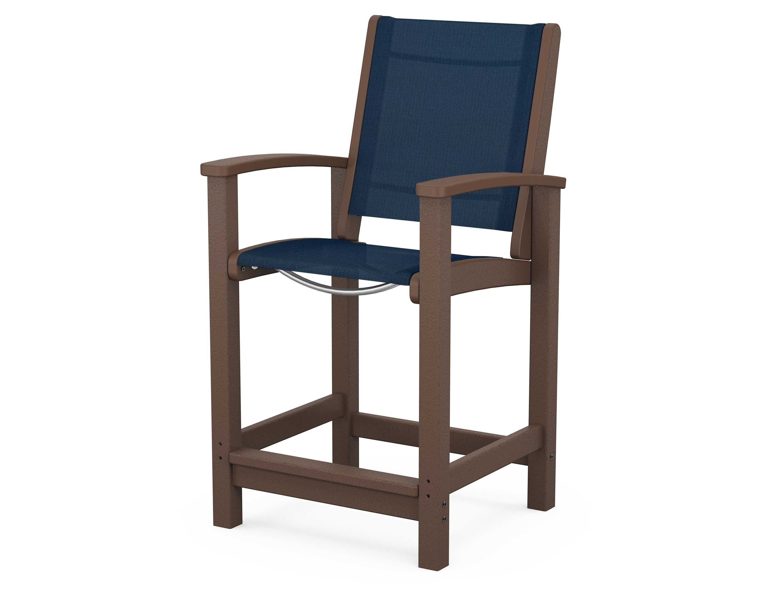 Coastal Counter Chair in Mahogany / Navy Blue Sling