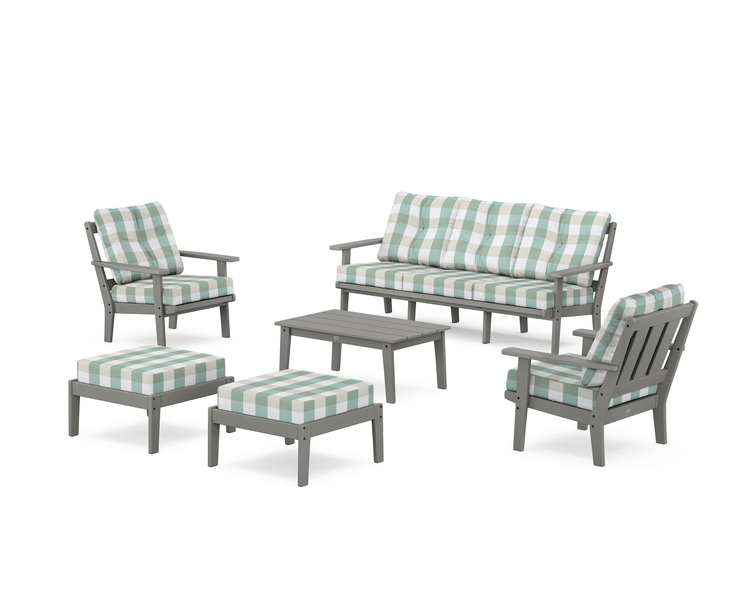 Oxford 6-Piece Lounge Sofa Set in Slate Grey / Buffalo Plaid Glacier Spa