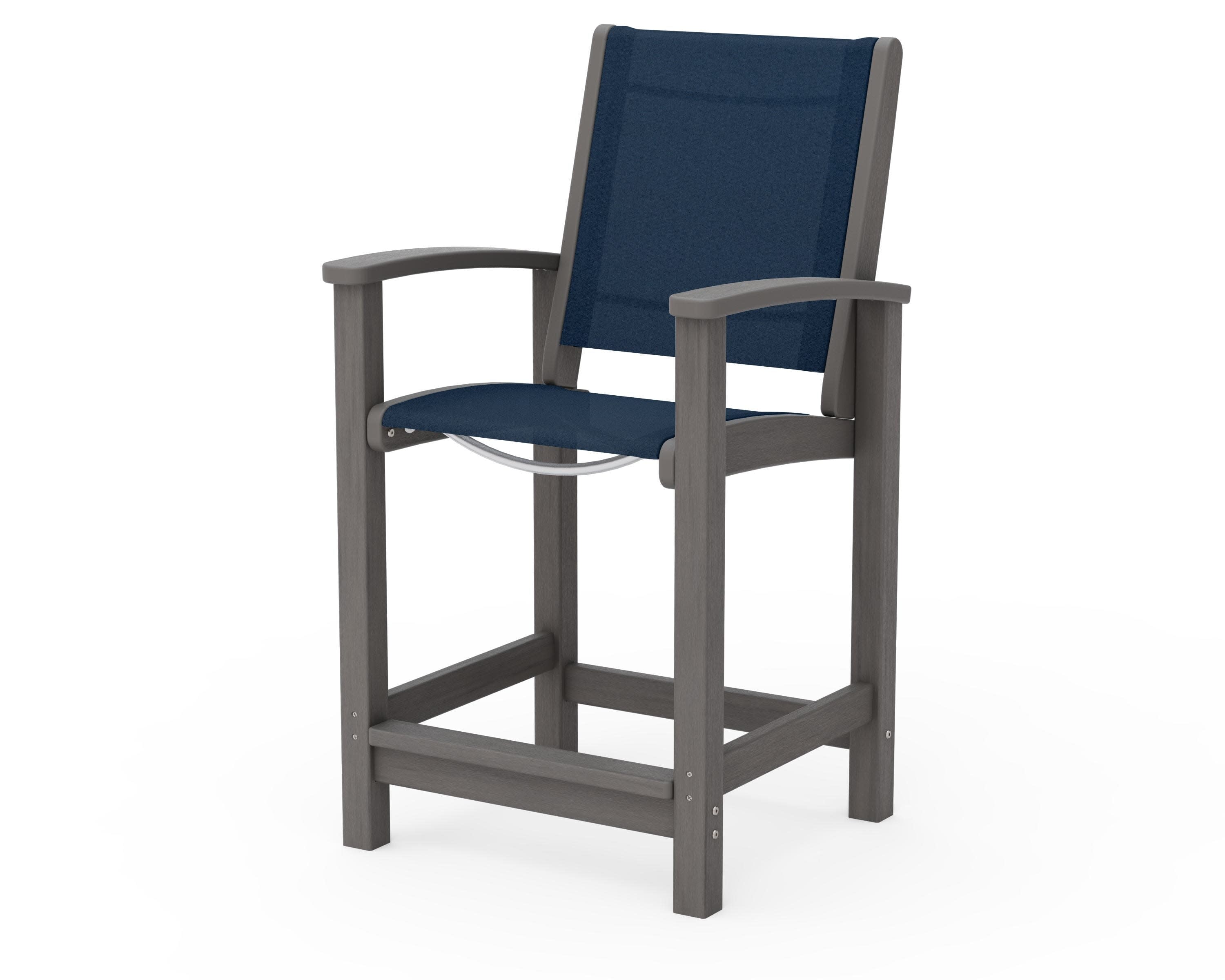 Coastal Counter Chair in Driftwood / Navy Blue Sling