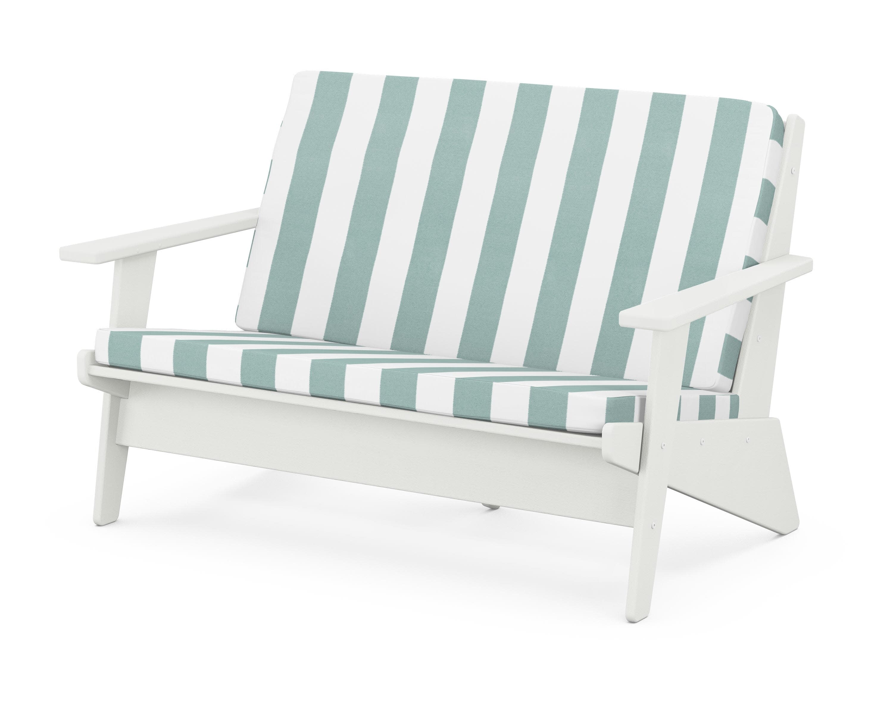 Riviera Modern Lounge Loveseat in Vintage White / Cabana Stripe Glacier Spa