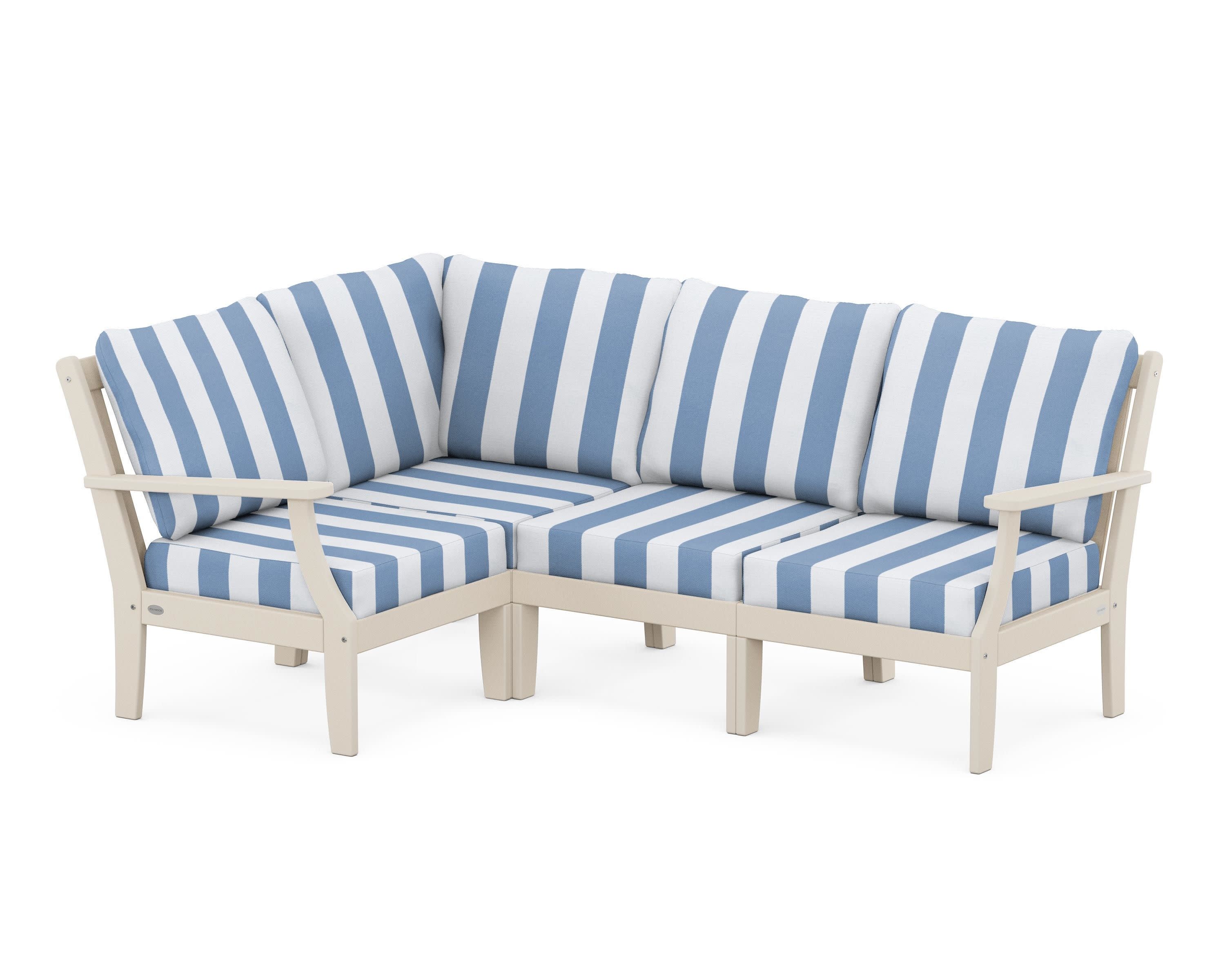 Braxton Modular 4-Piece Deep Seating Set in Sand / Cabana Stripe Sky Blue