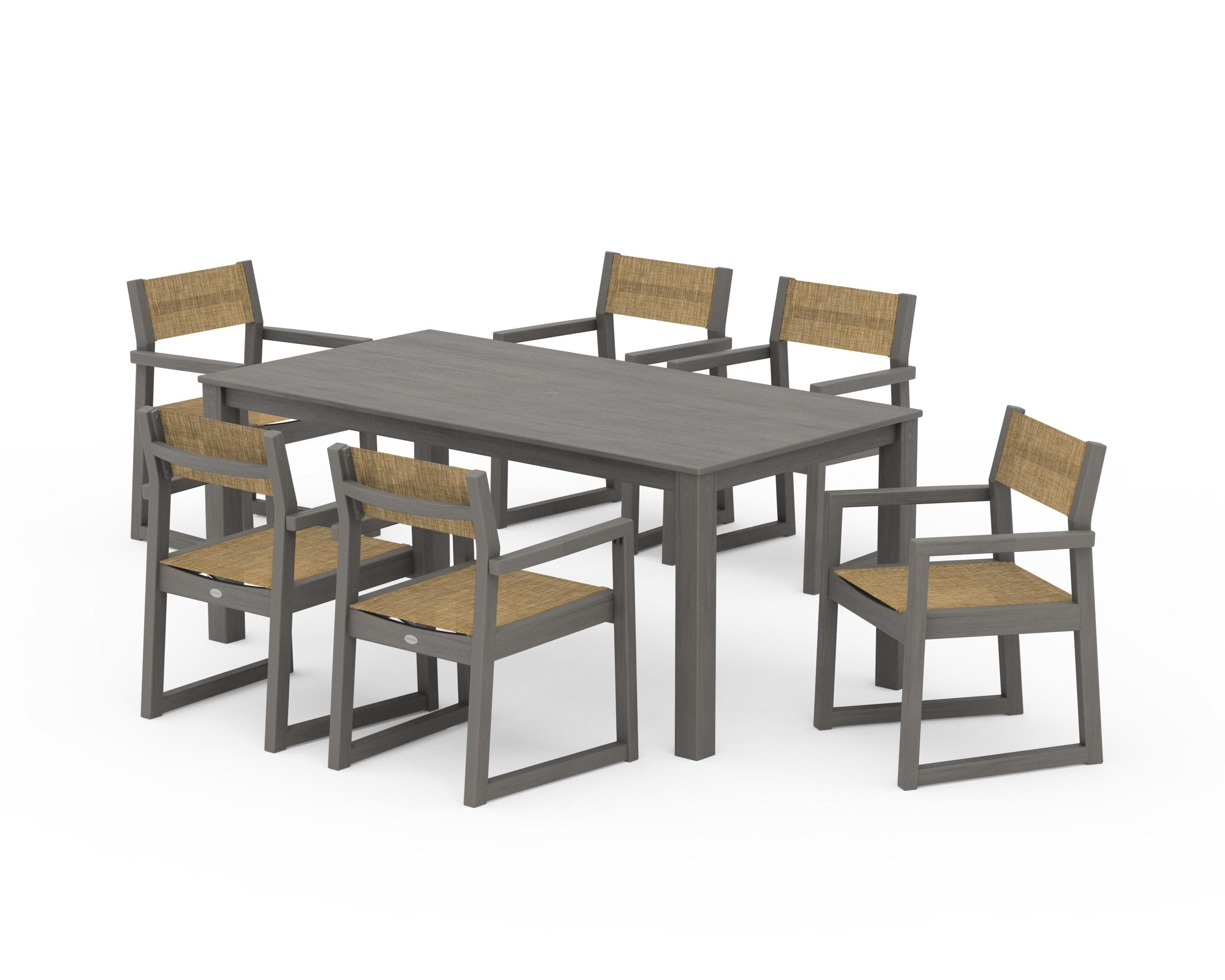 EDGE Sling Arm Chair 7-Piece Parsons Dining Set in Driftwood / Burlap Sling