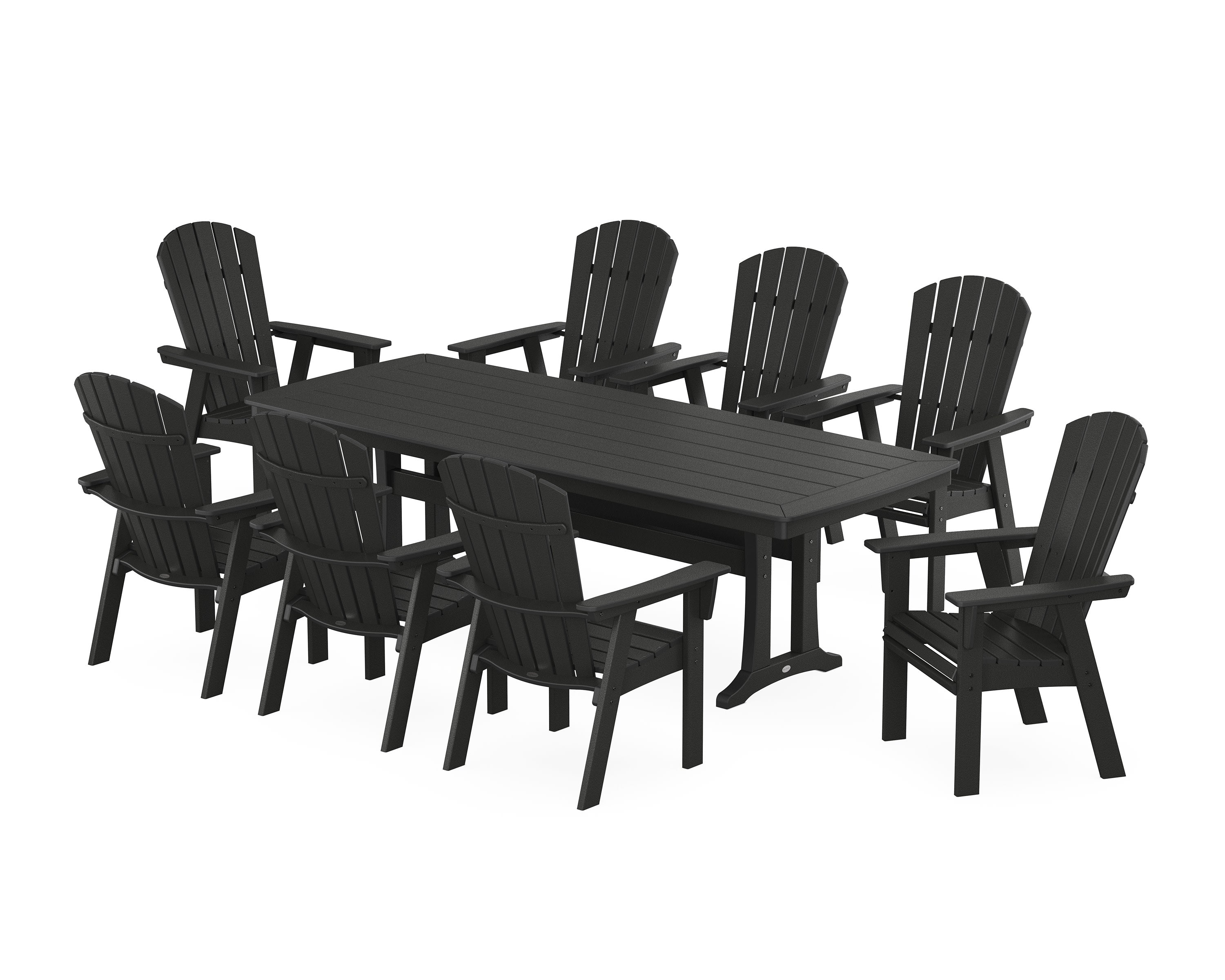Nautical Curveback Adirondack 9-Piece Dining Set with Trestle Legs in Black