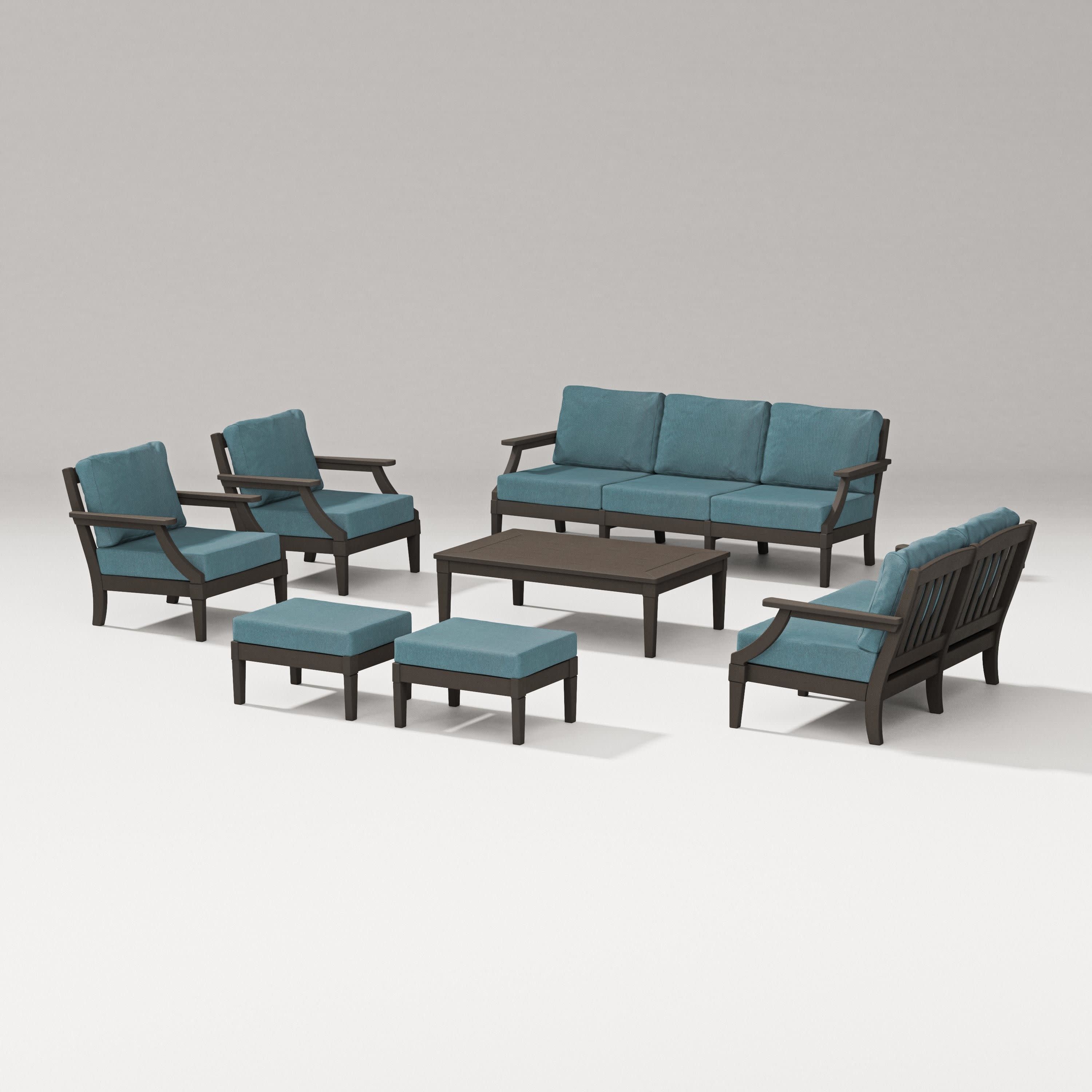 Estate 7-Piece Lounge Sofa Set in Vintage Coffee / Ocean Teal