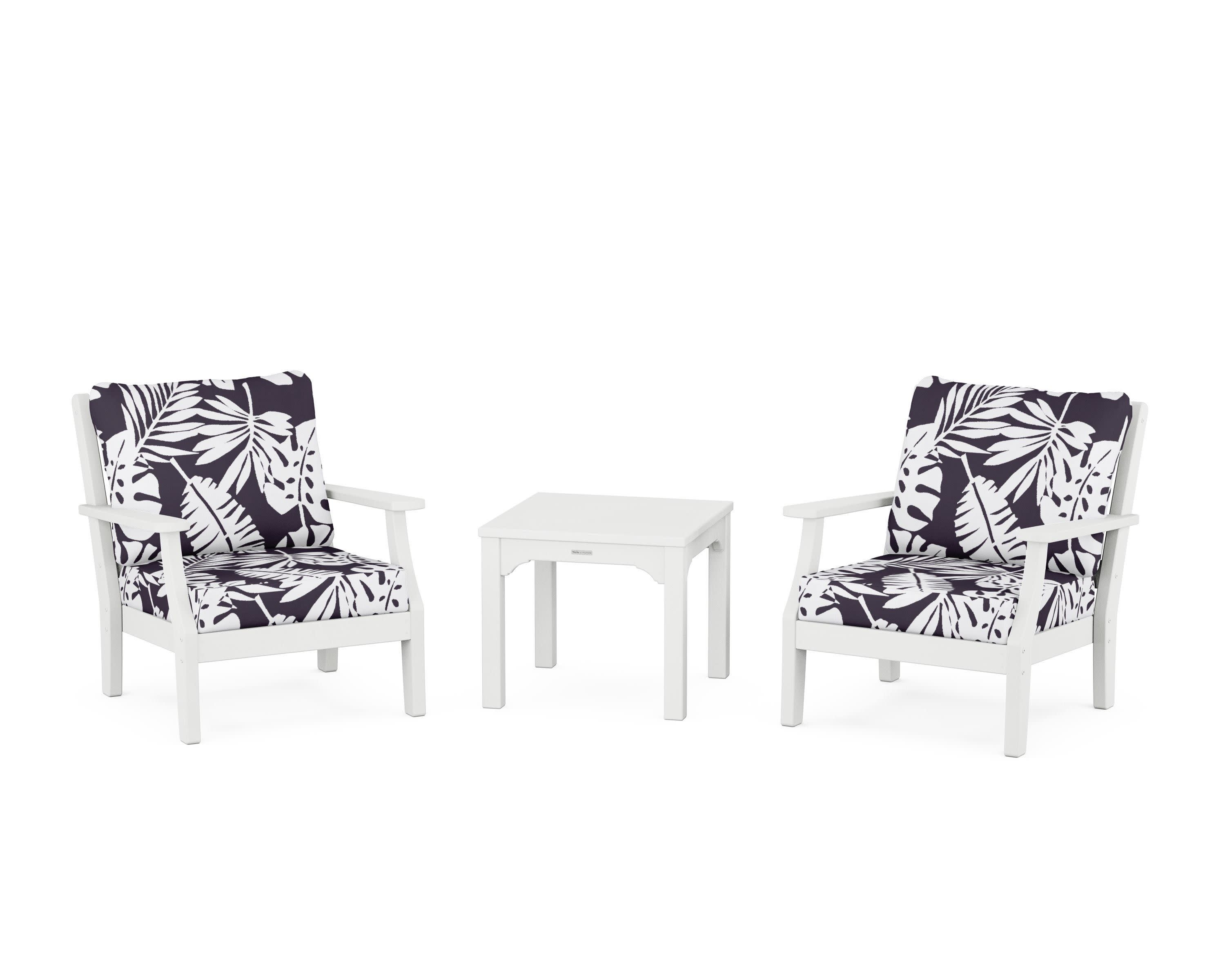 Chinoiserie 3-Piece Deep Seating Set in White / Leaf Navy