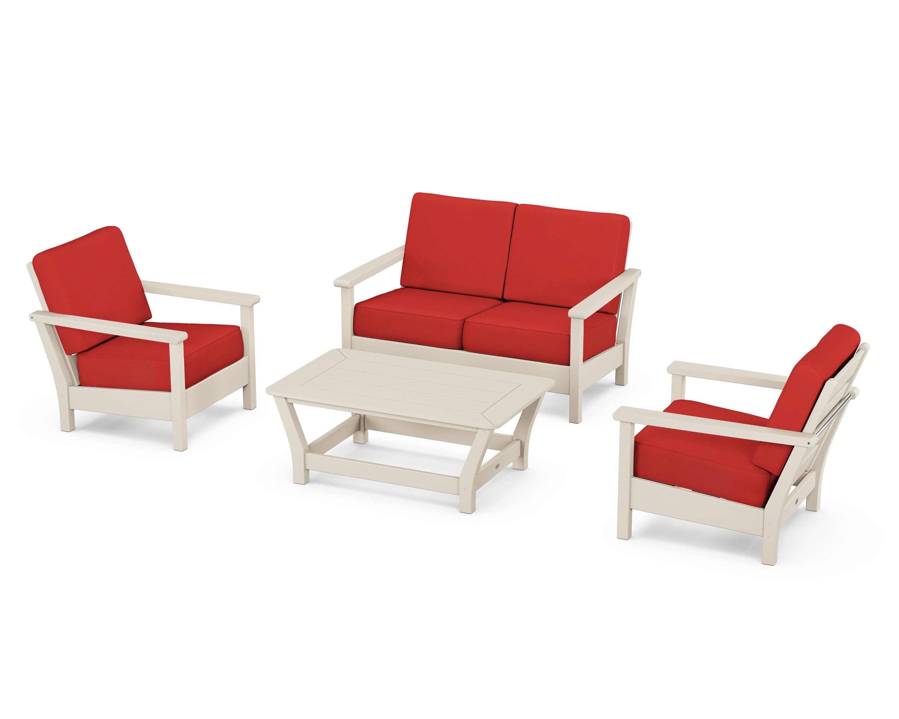 Harbour 4-Piece Deep Seating Set in Sand / Crimson Linen