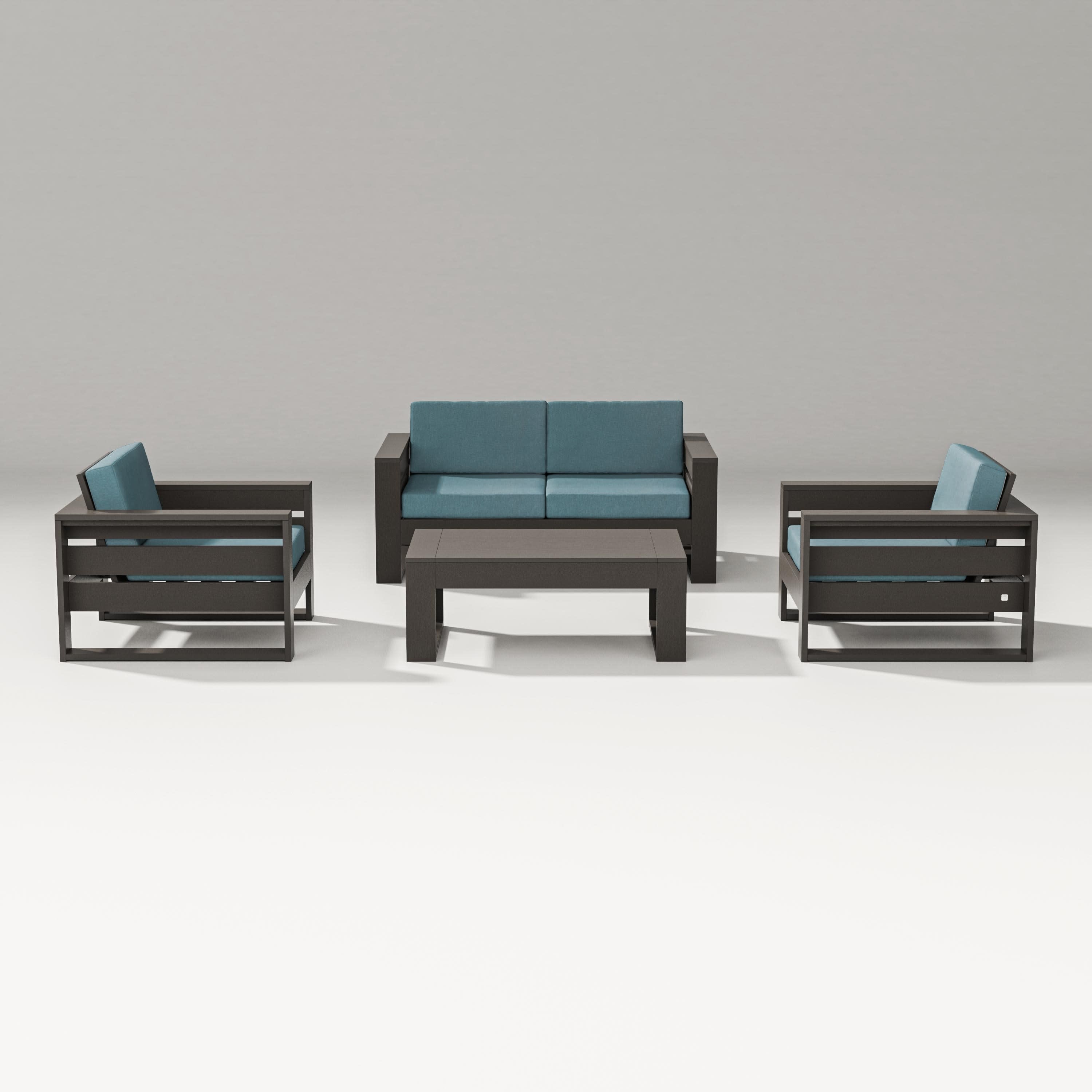 Latitude 4-Piece Lounge Loveseat Set in Vintage Coffee / Ocean Teal