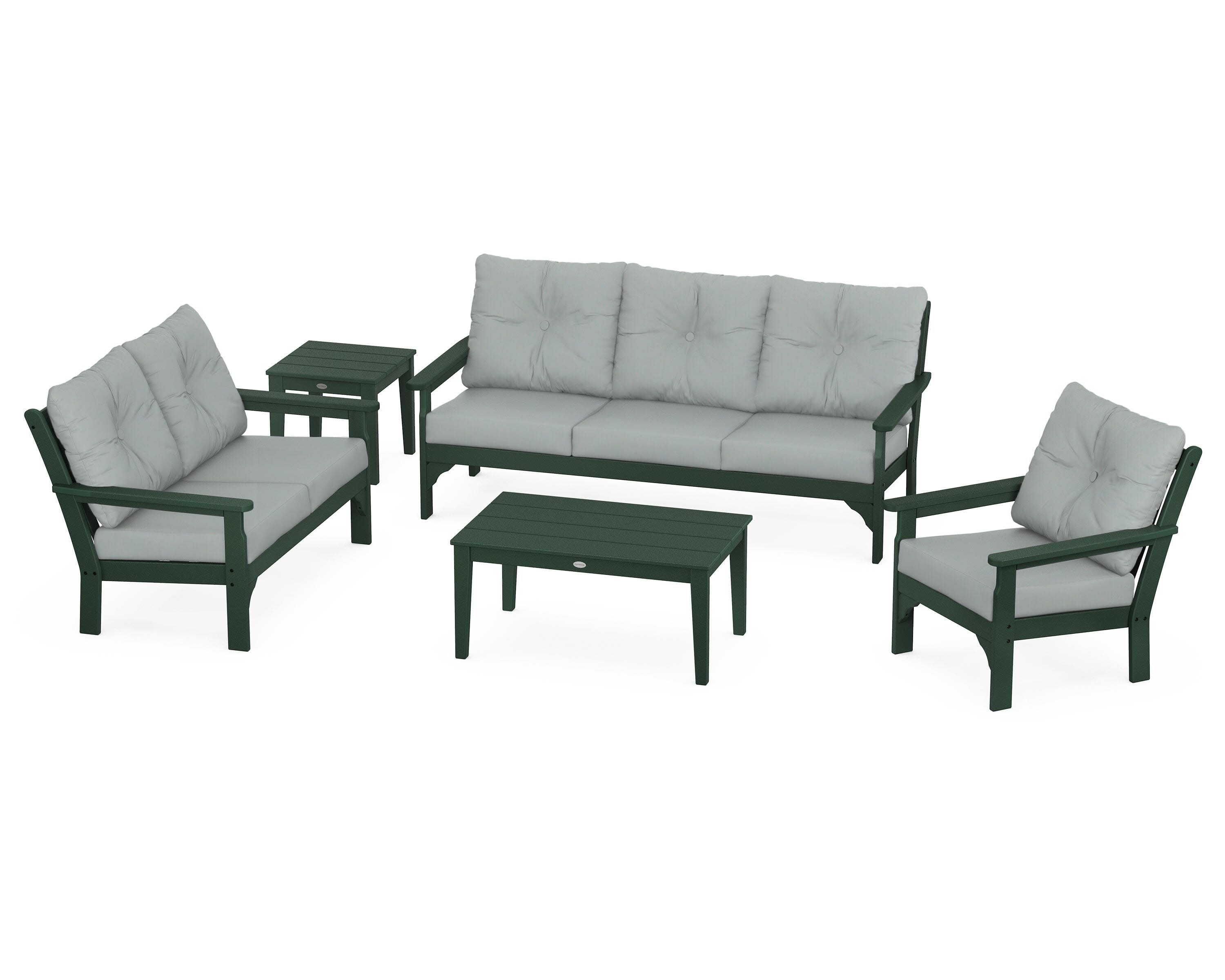 Vineyard 5 Piece Deep Seating Set in Green / Spa
