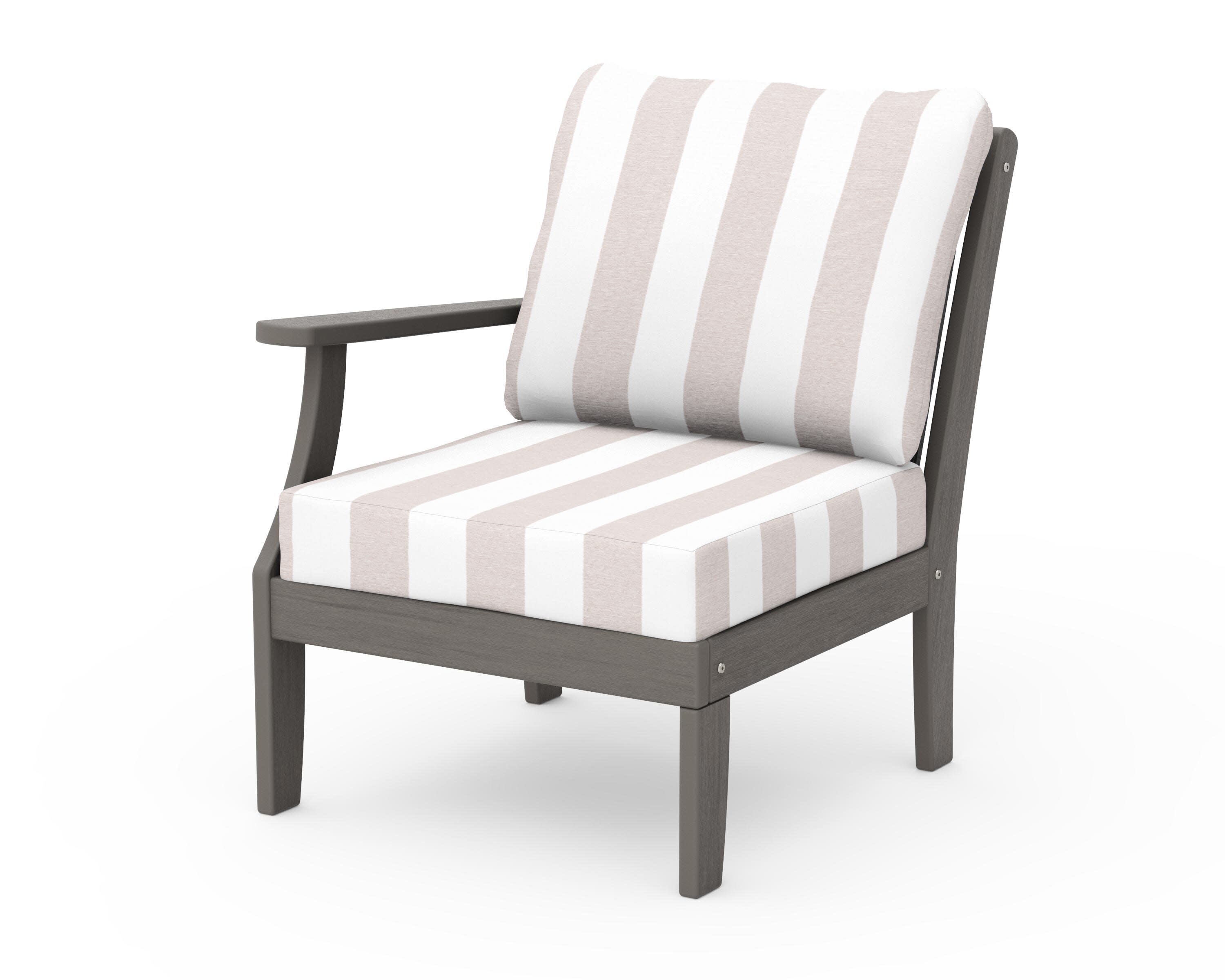 Braxton Modular Left Arm Chair in Driftwood / Cabana Stripe Dune Burlap
