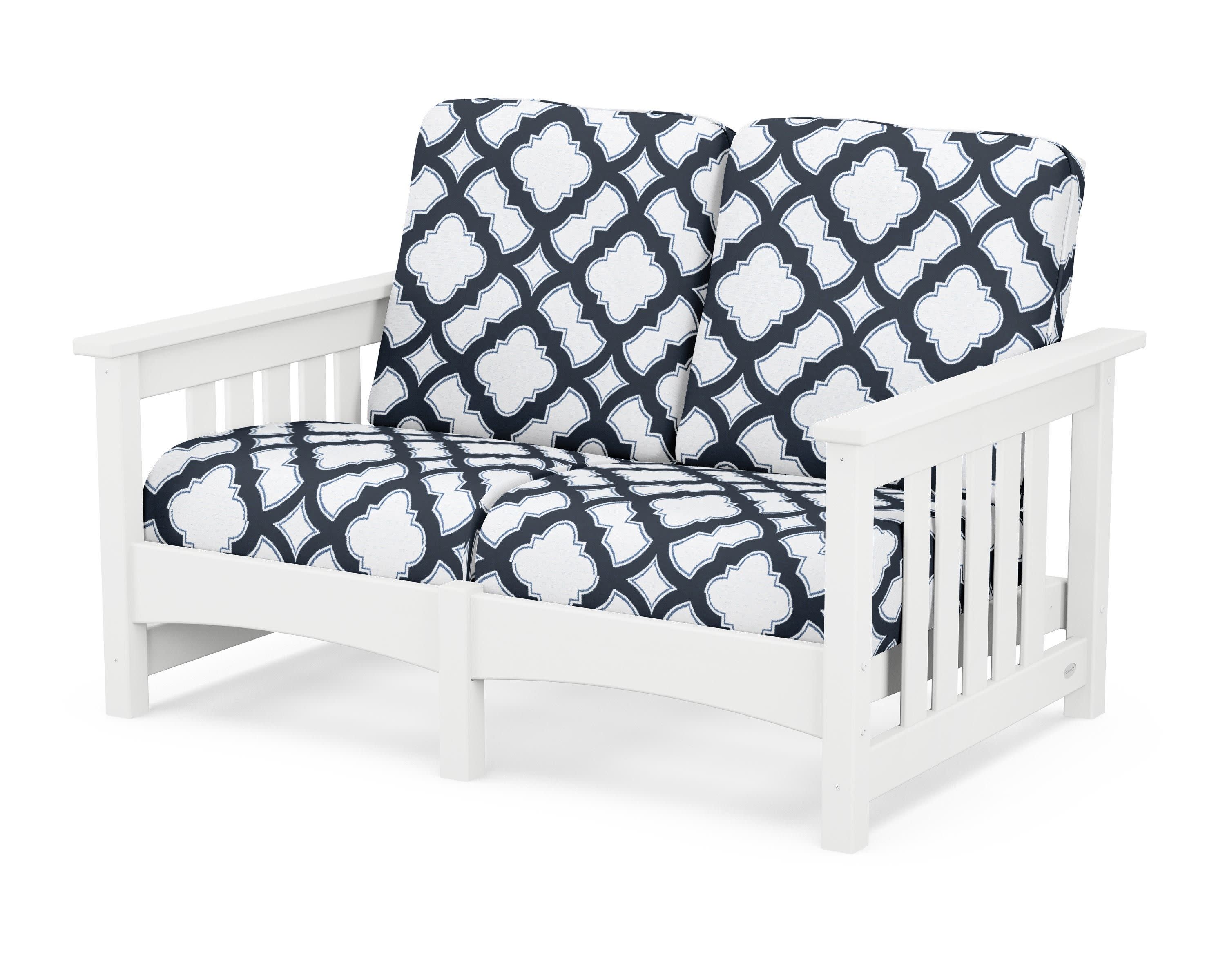 Club Mission Loveseat in White / Trellis Marine Indigo