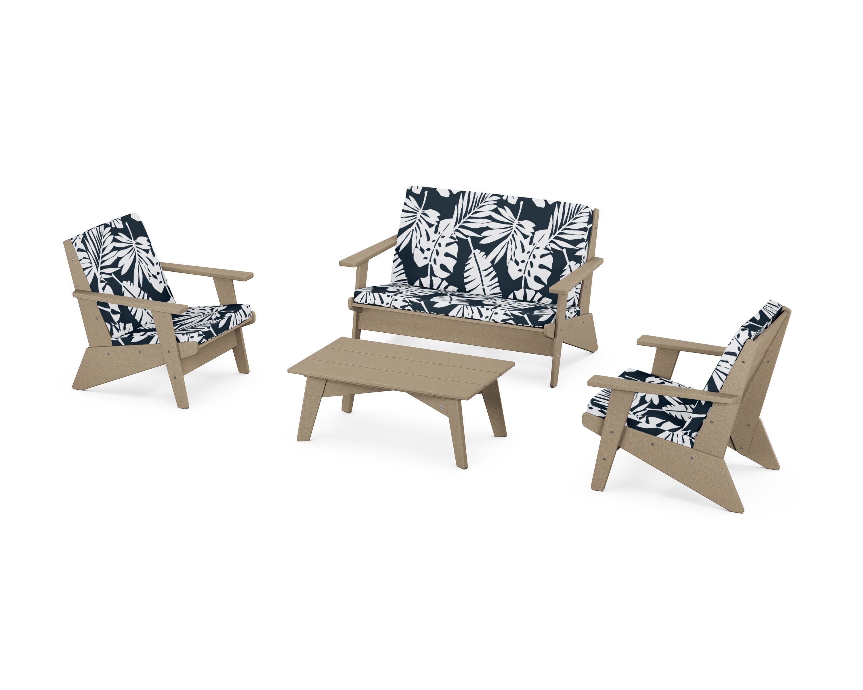 Riviera Modern Lounge 4-Piece Set in Vintage Sahara / Leaf Marine Indigo