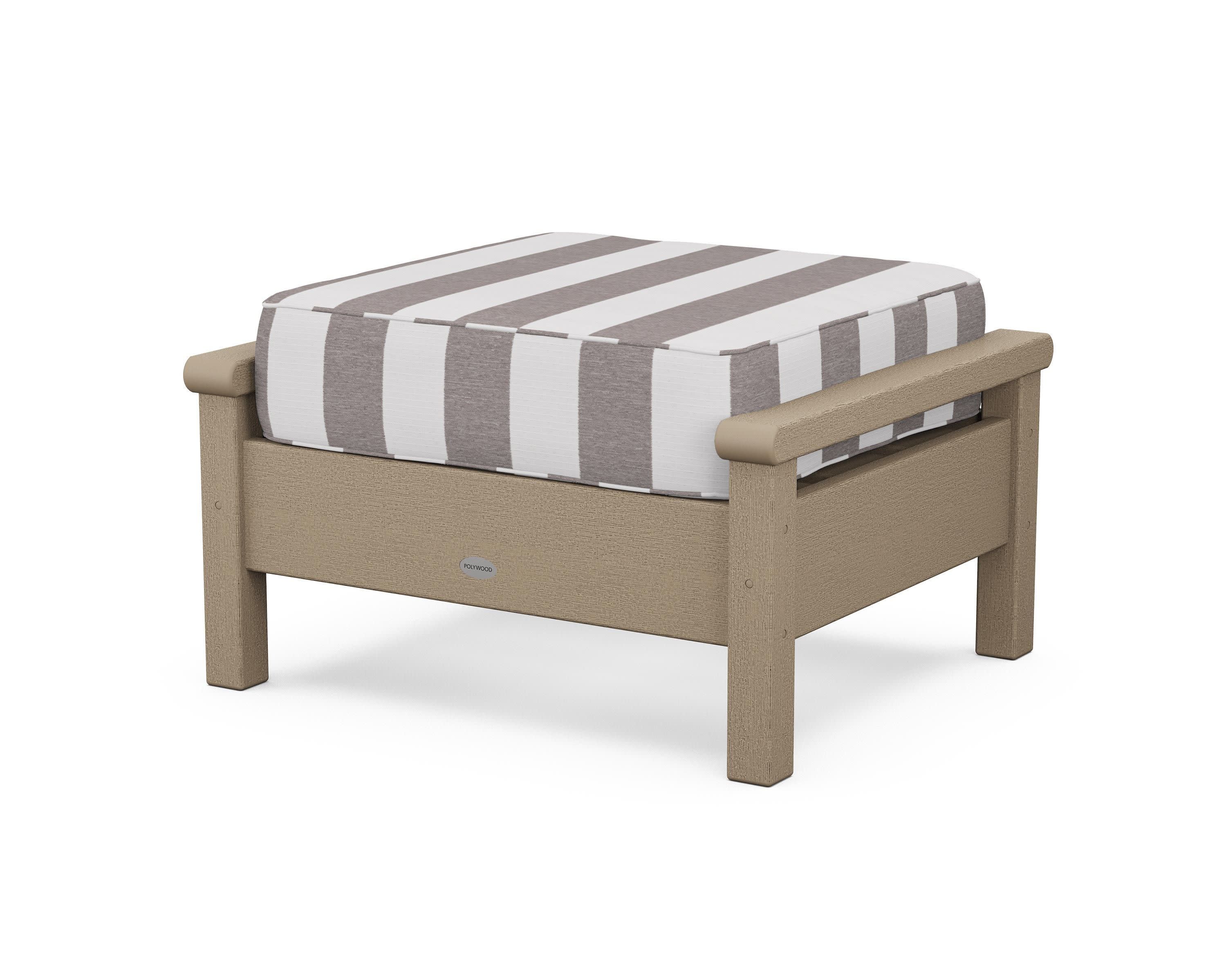 Harbour Deep Seating Ottoman in Vintage Sahara / Cabana Stripe Grey Mist