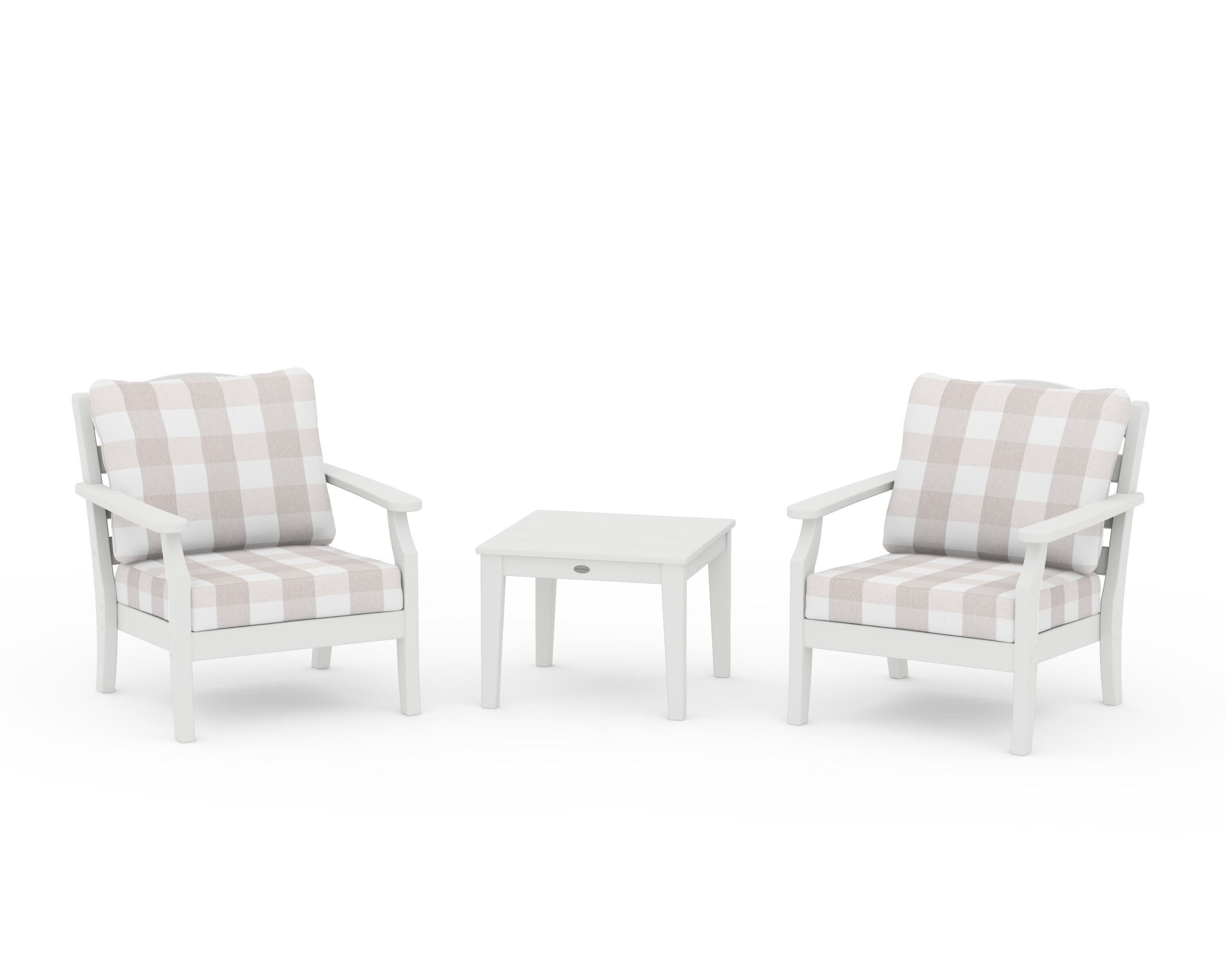 Savannah 3-Piece Deep Seating Set in Vintage White / Buffalo Plaid Dune Burlap