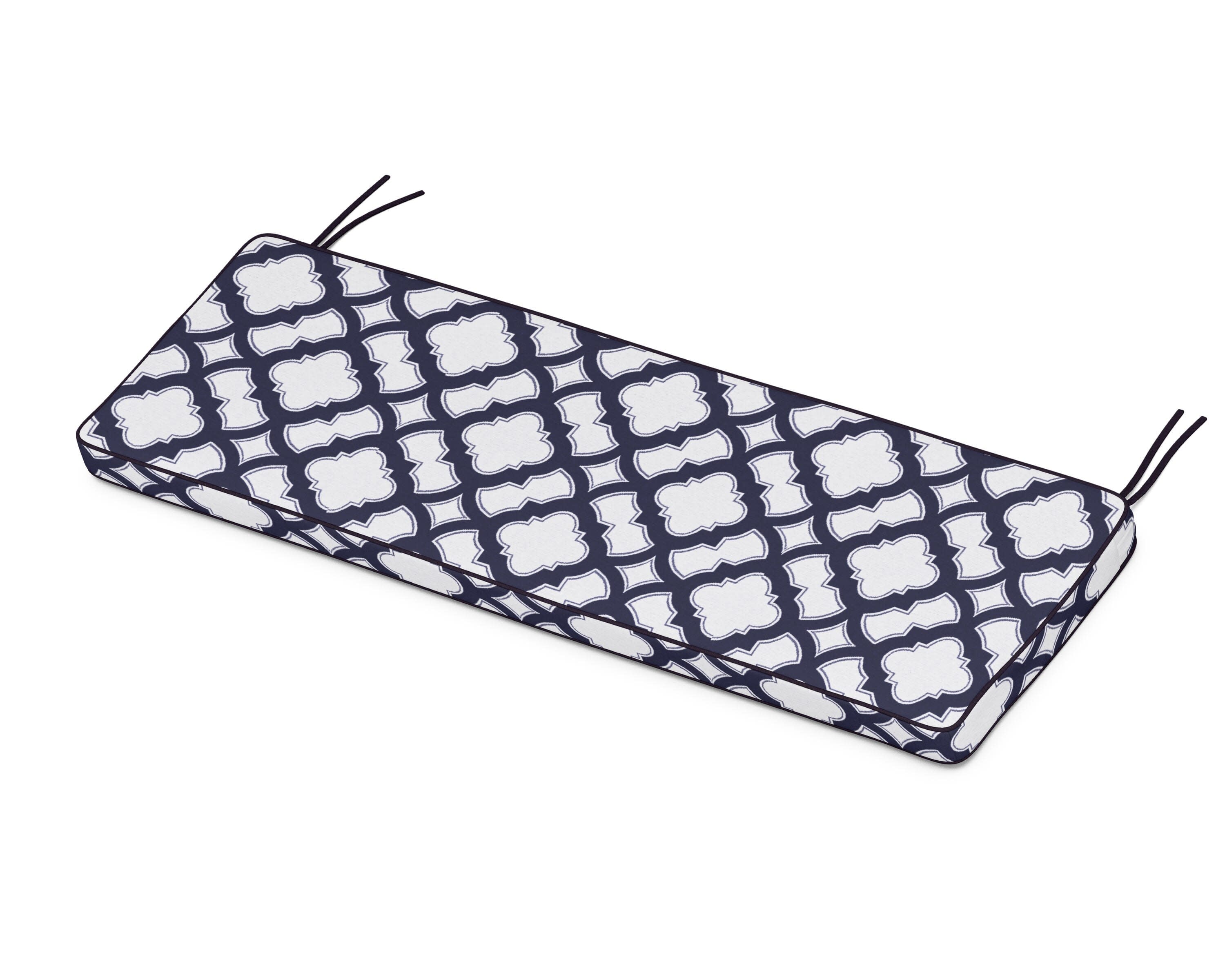 Chinoiserie Bench Seat Cushion in Trellis Navy