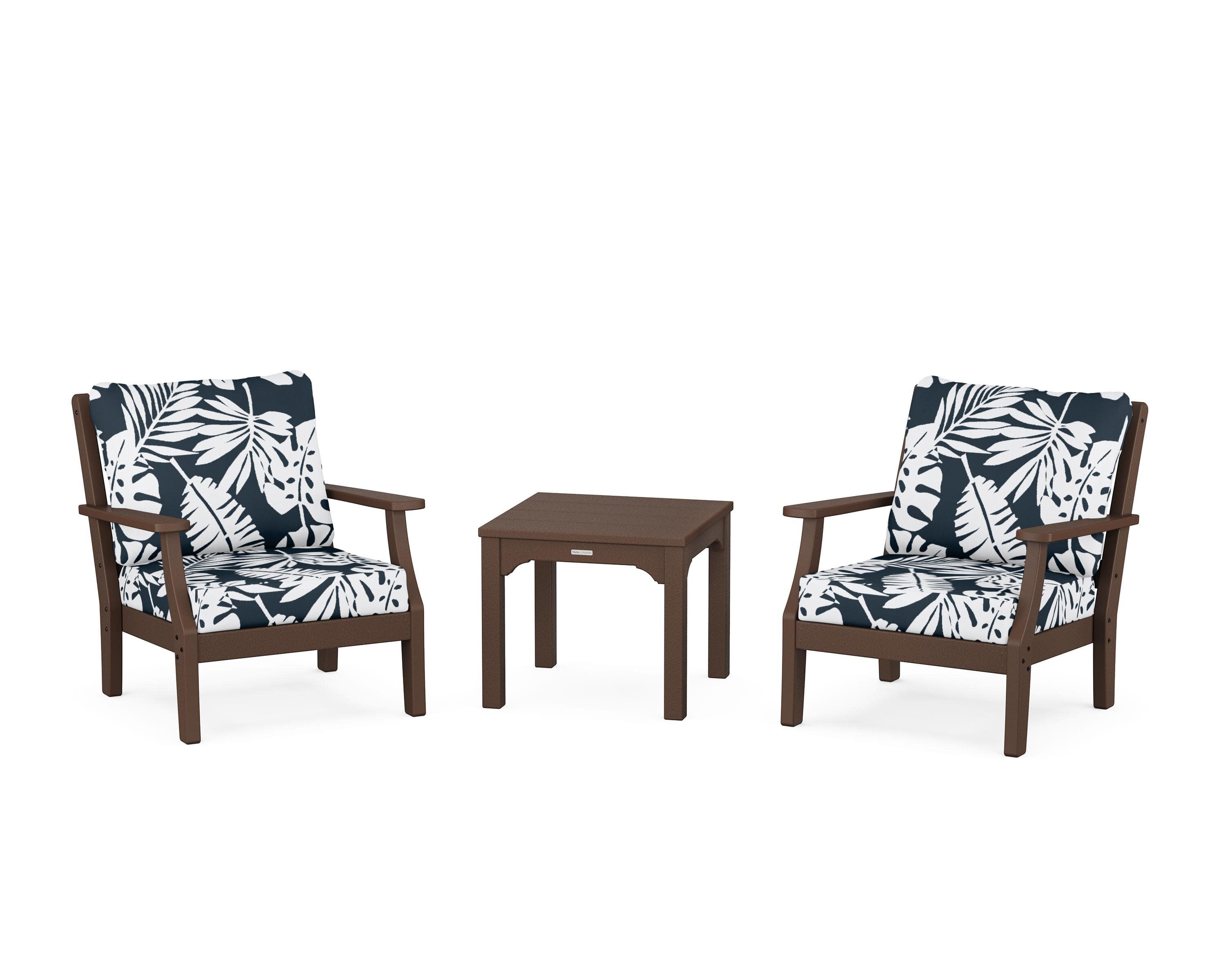 Chinoiserie 3-Piece Deep Seating Set in Mahogany / Leaf Marine Indigo