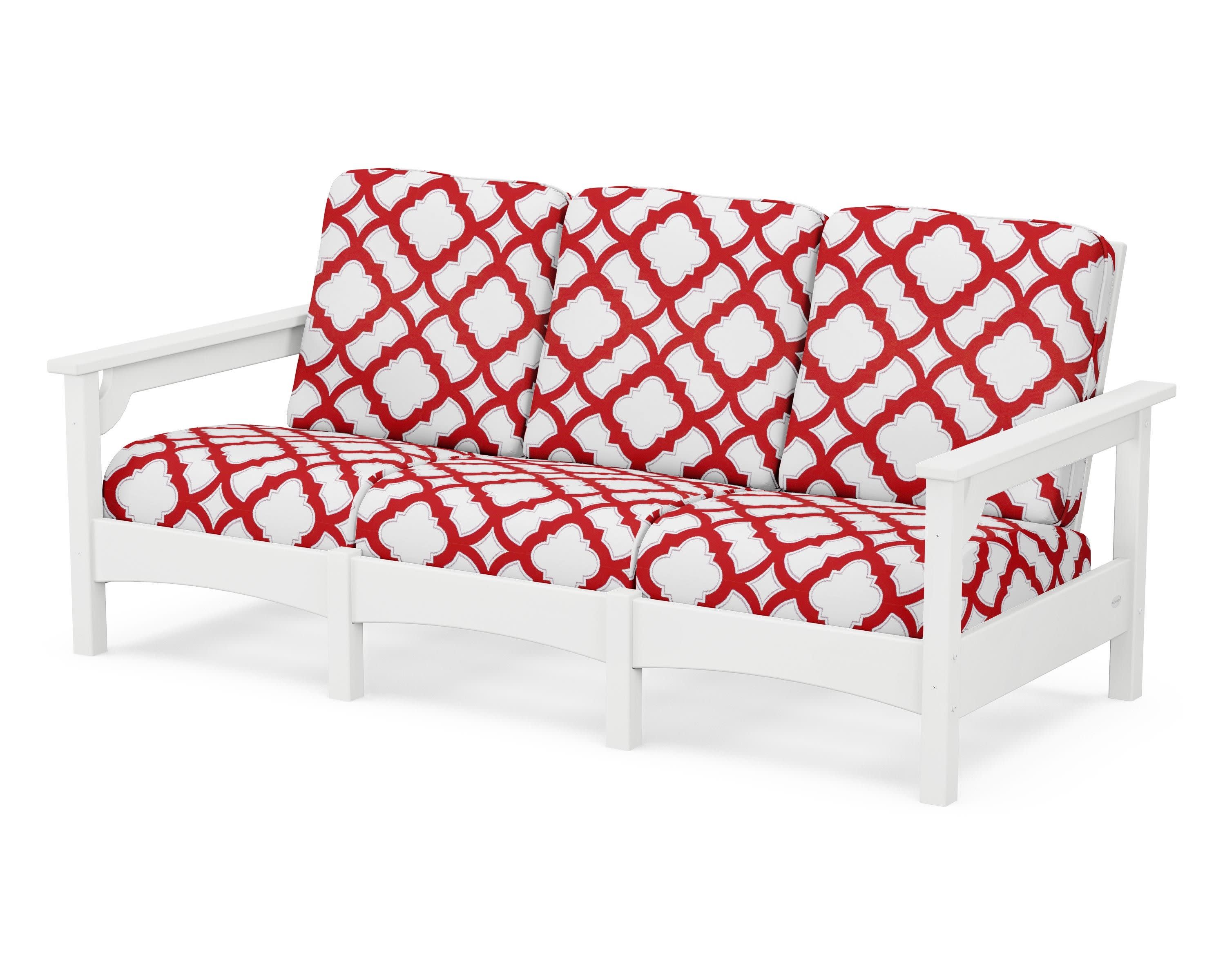 Club Sofa in White / Trellis Crimson