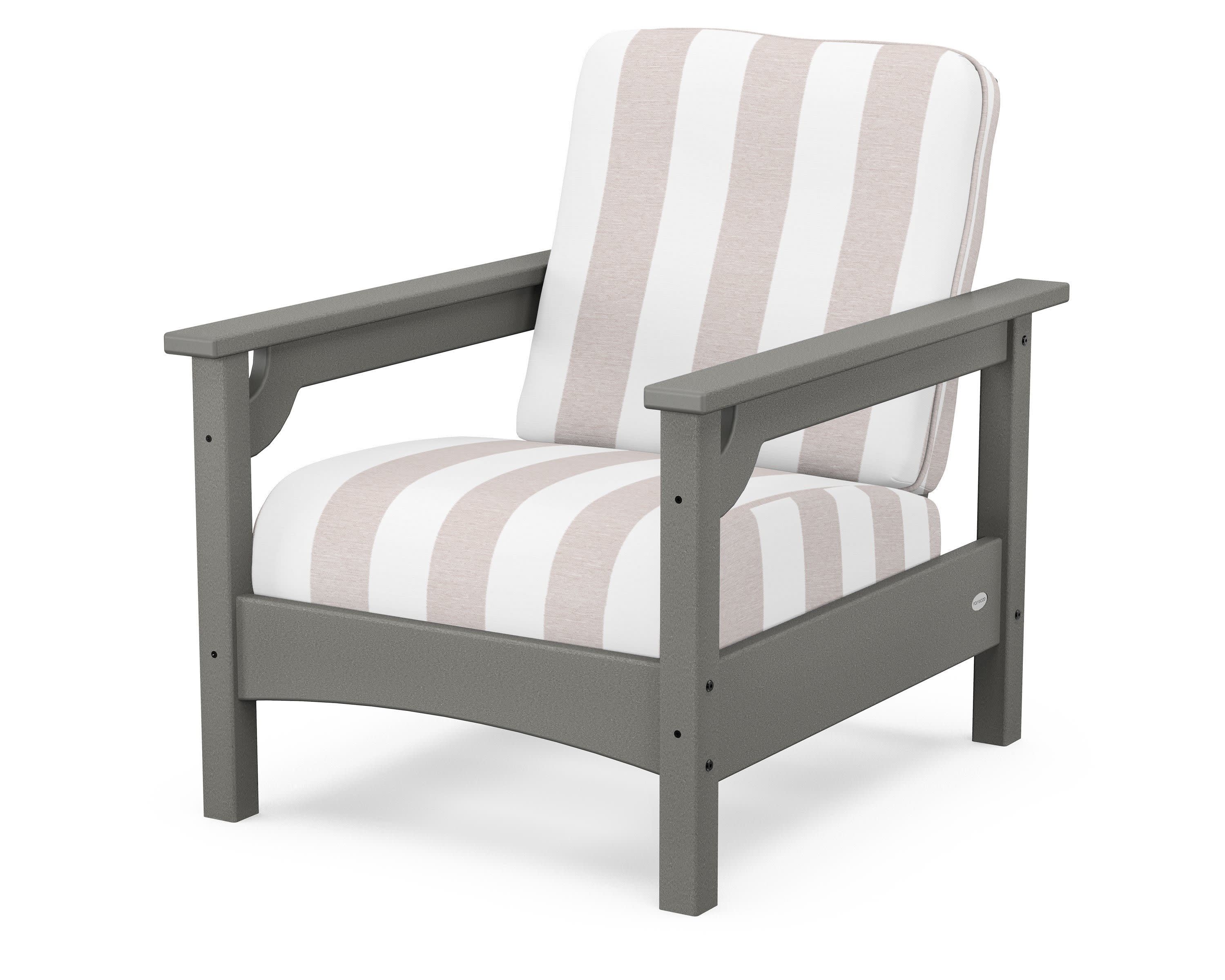 Club Chair in Slate Grey / Cabana Stripe Dune Burlap