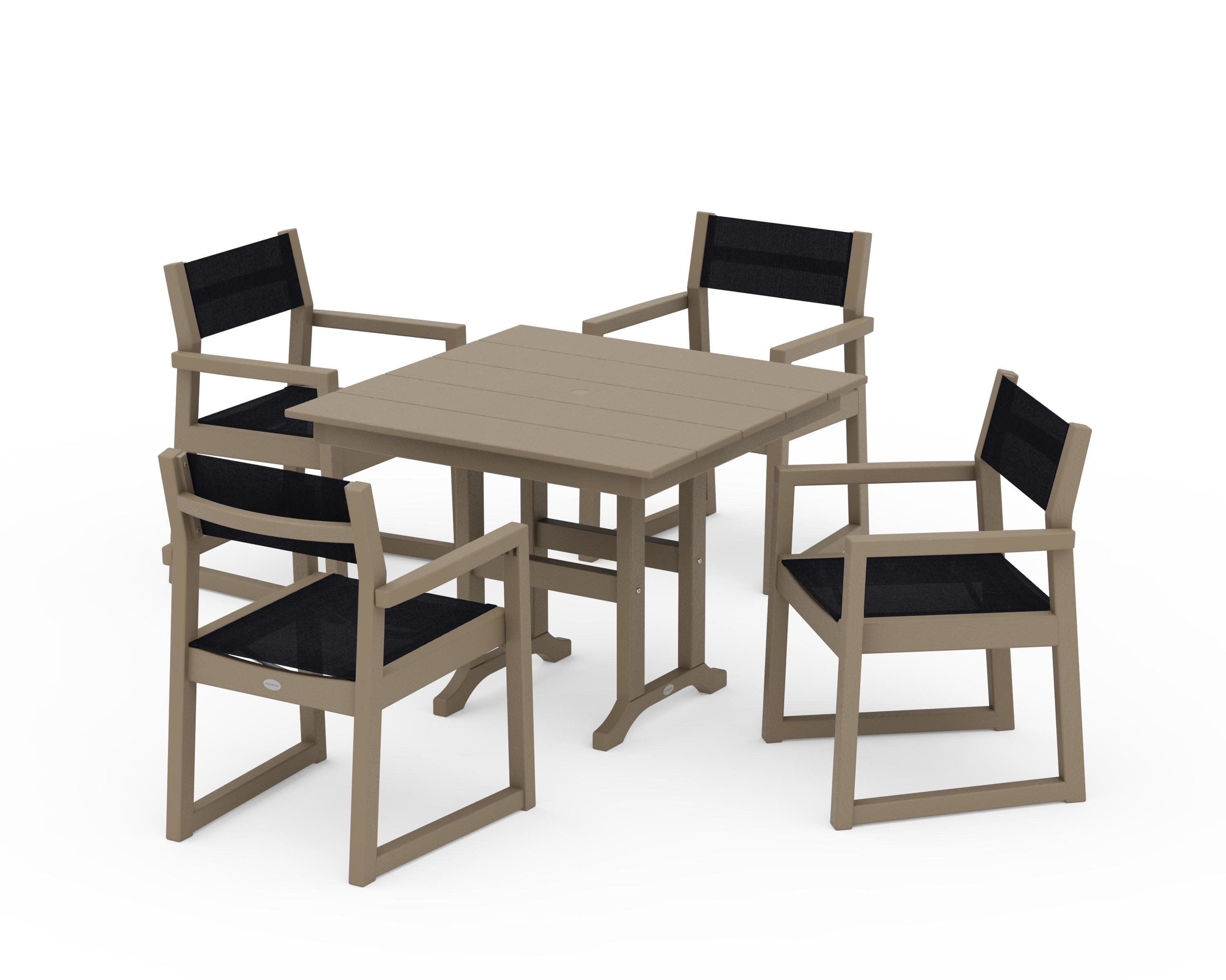 EDGE Sling Arm Chair 5-Piece Farmhouse Dining Set in Vintage Sahara / Black Sling