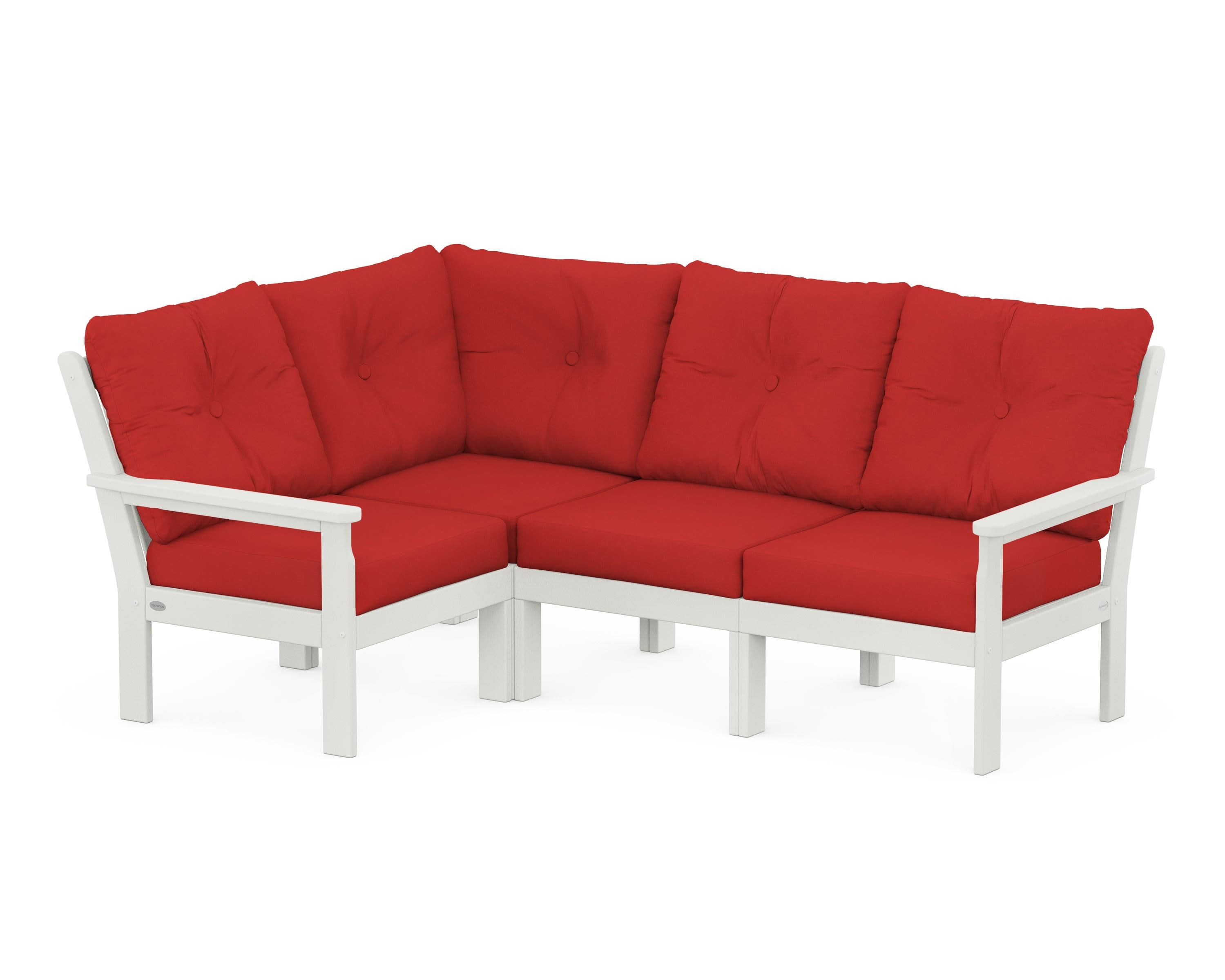 Vineyard 4-Piece Sectional in Vintage White / Crimson Linen