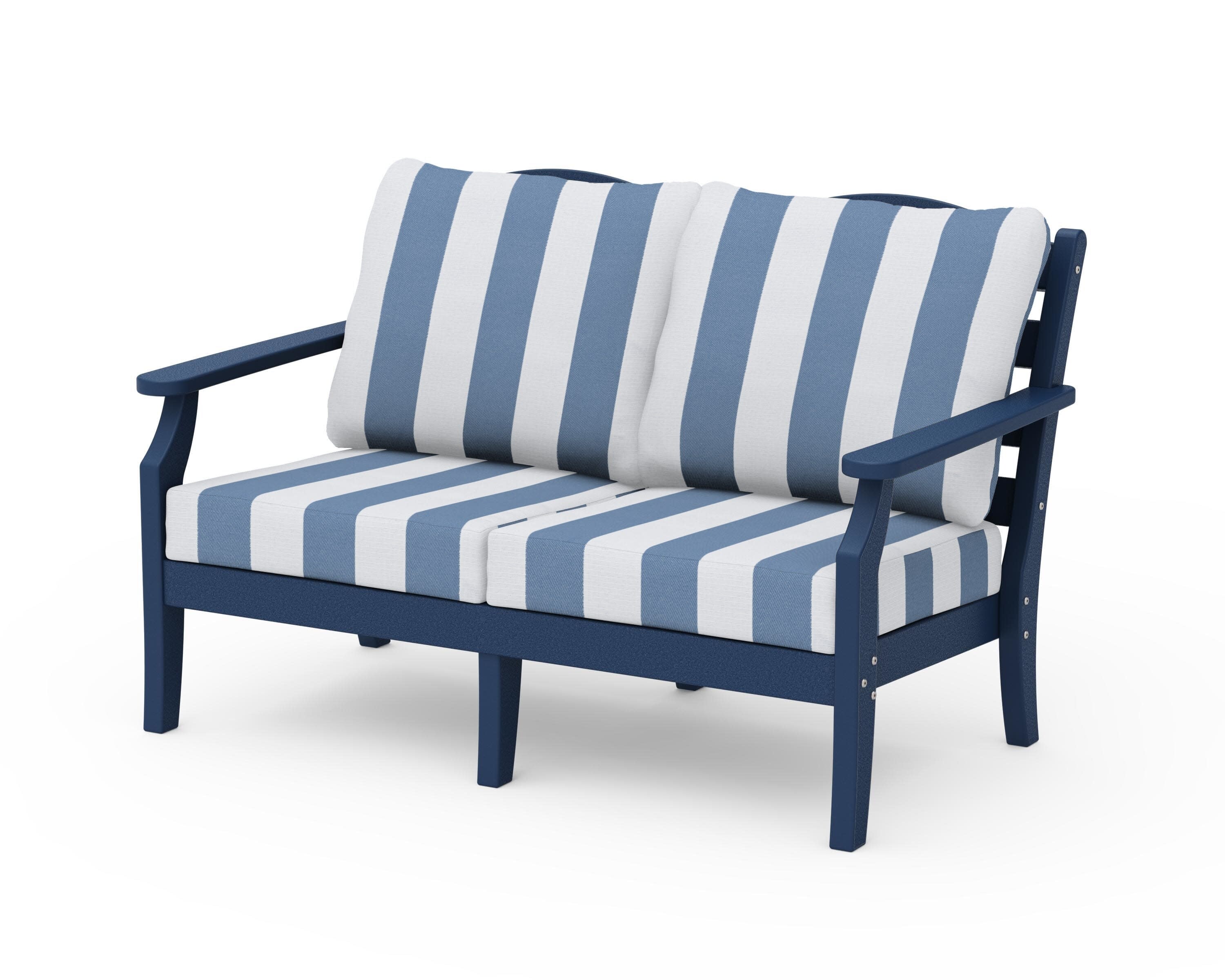Savannah Deep Seating Loveseat in Navy / Cabana Stripe Sky Blue