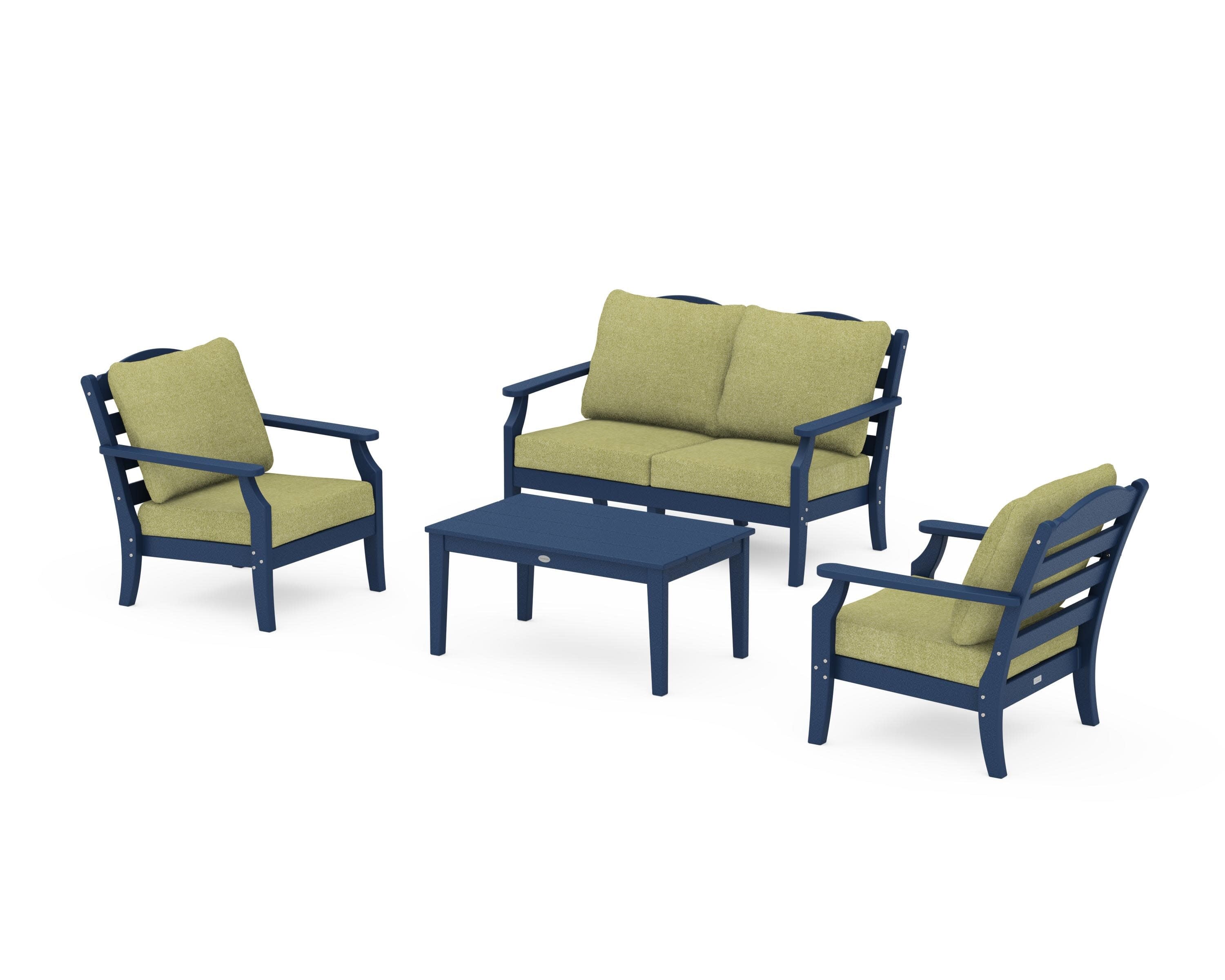 Savannah 4-Piece Deep Seating Set with Loveseat in Navy / Chartreuse Boucle
