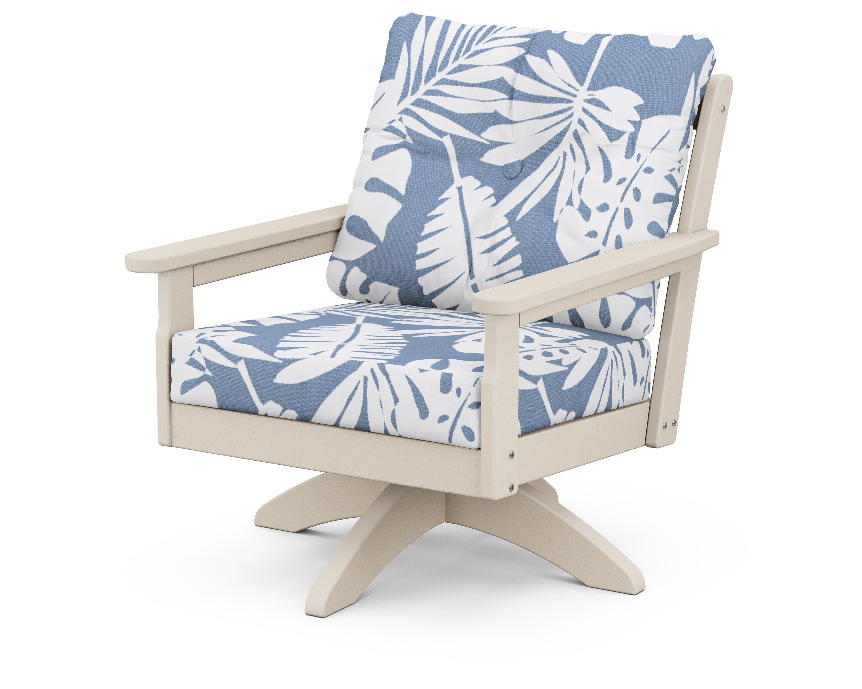 Vineyard Deep Seating Swivel Chair in Sand / Leaf Sky Blue