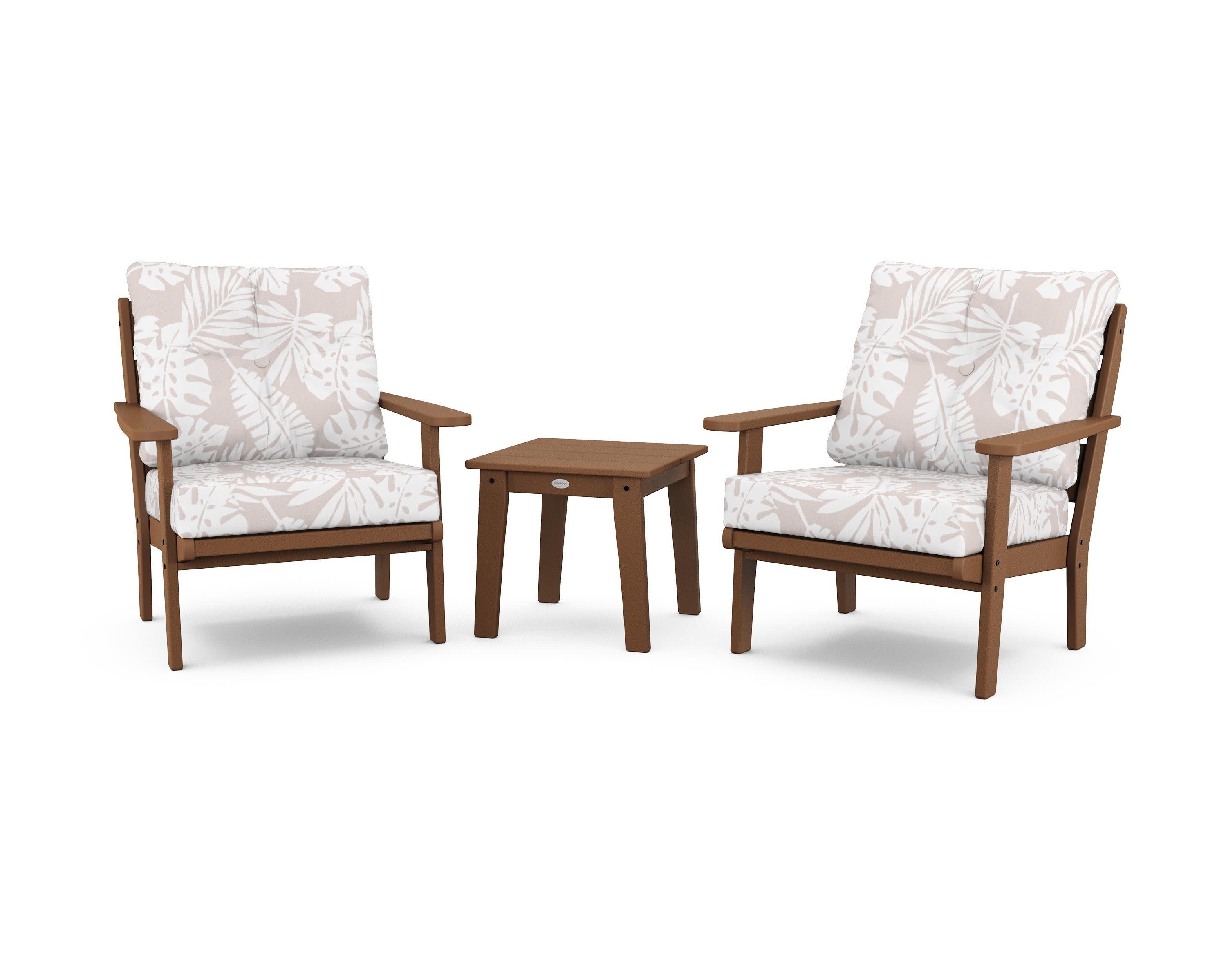 Lakeside 3-Piece Deep Seating Chair Set in Teak / Leaf Dune Burlap