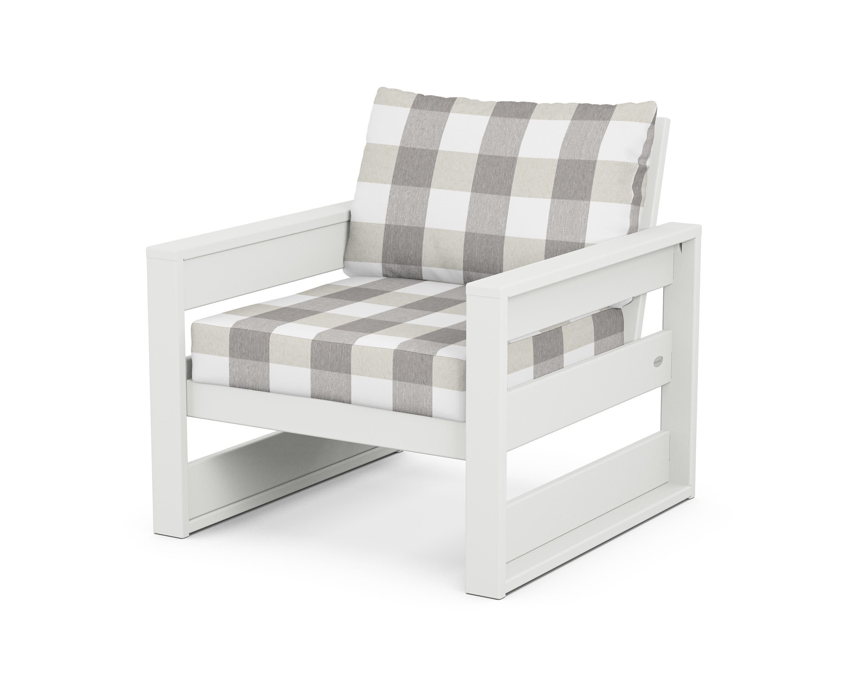 Westport Club Chair in White / Buffalo Plaid Grey Mist