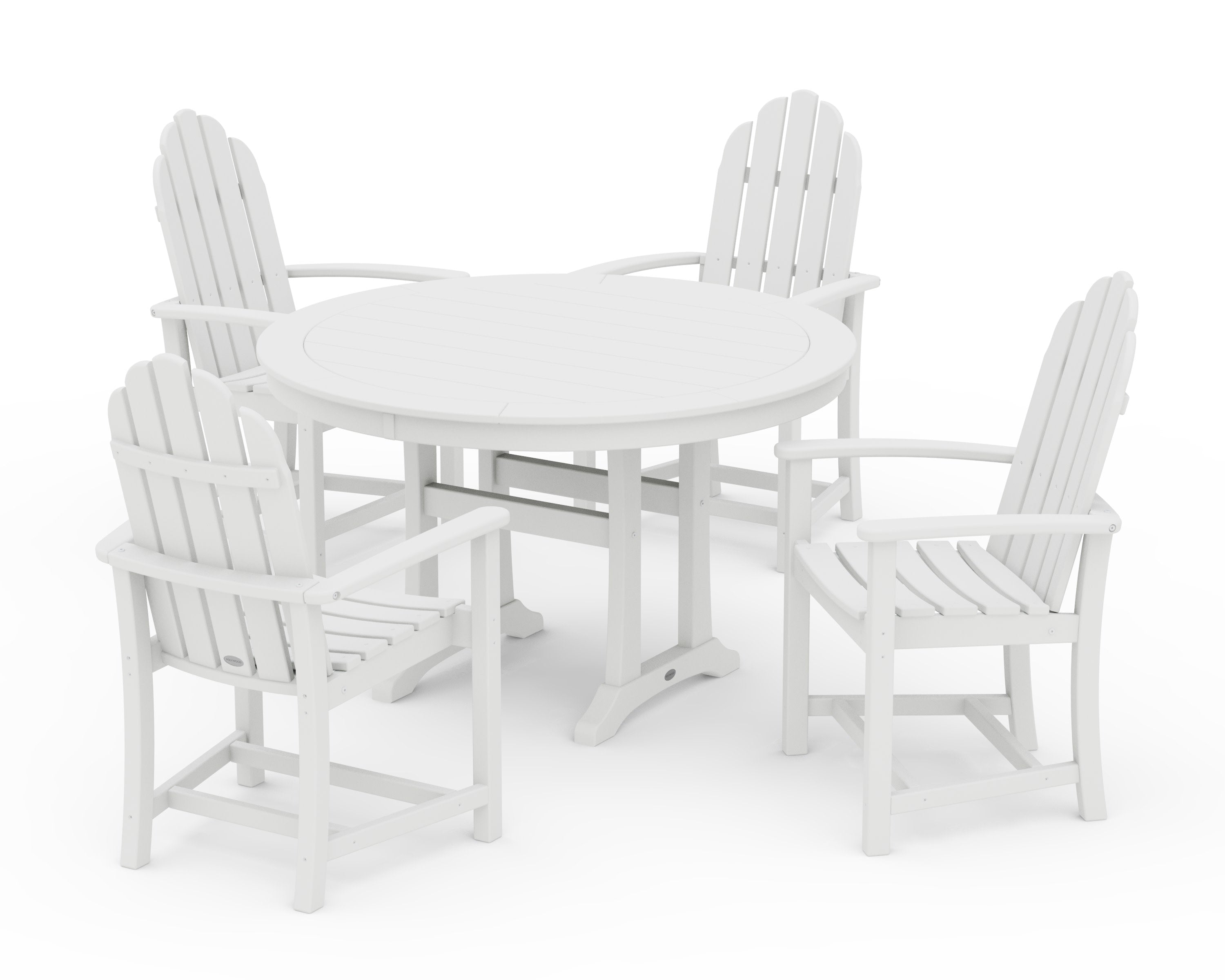 Classic Adirondack 5-Piece Round Dining Set with Trestle Legs in White
