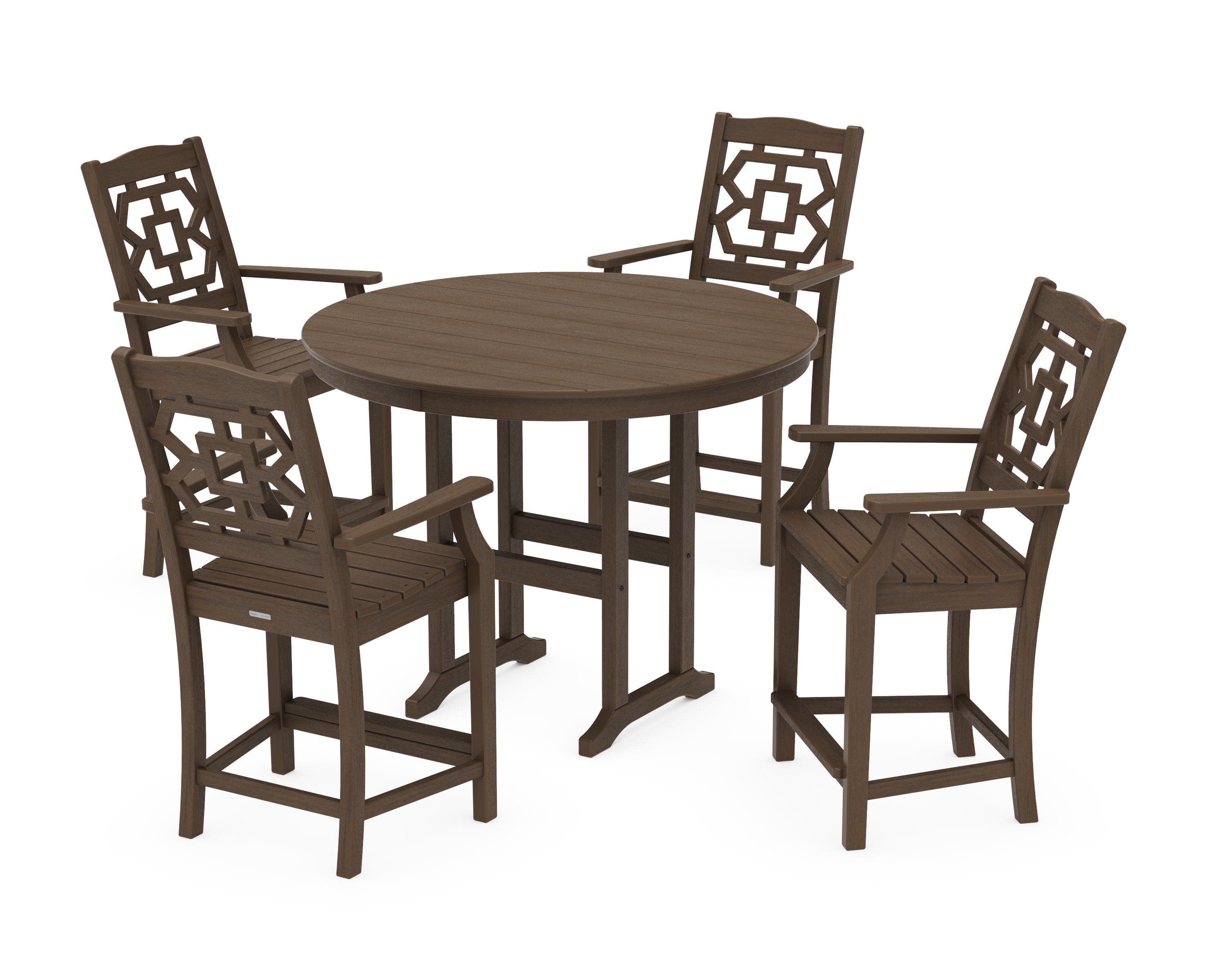 Chinoiserie 5-Piece Round Farmhouse Counter Set in Kona