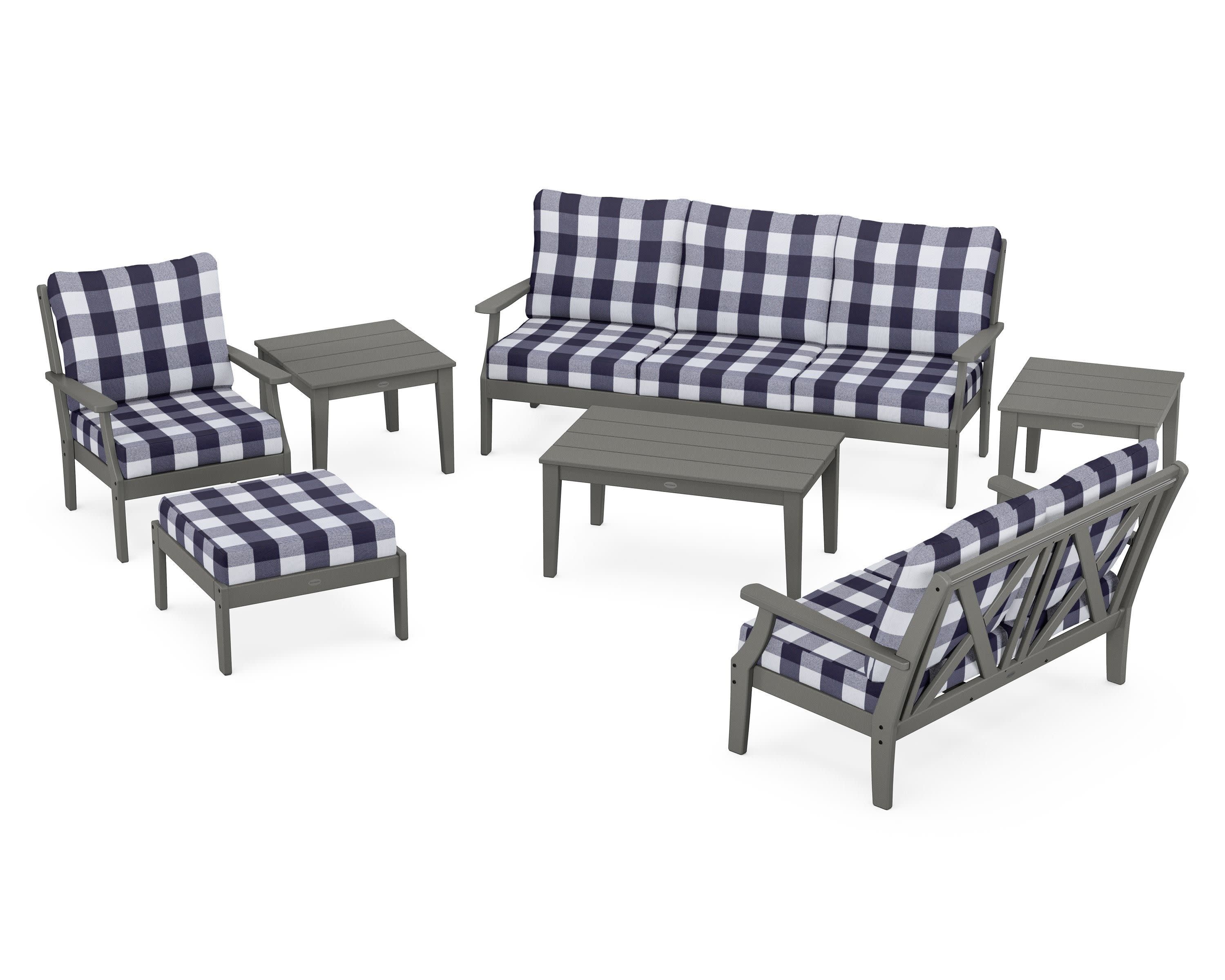 Braxton 7-Piece Deep Seating Set in Slate Grey / Buffalo Plaid Navy