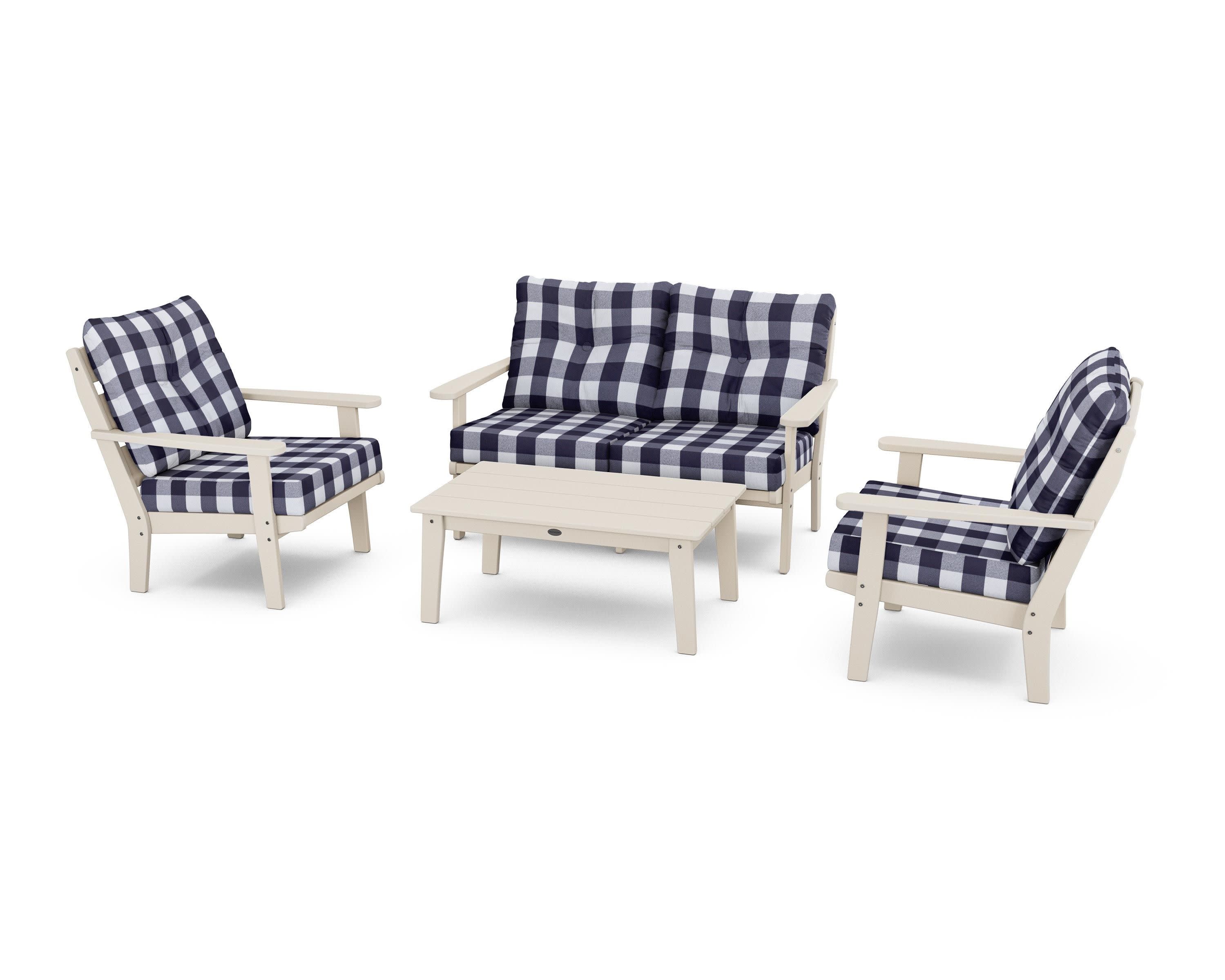 Lakeside 4-Piece Deep Seating Set in Sand / Buffalo Plaid Navy