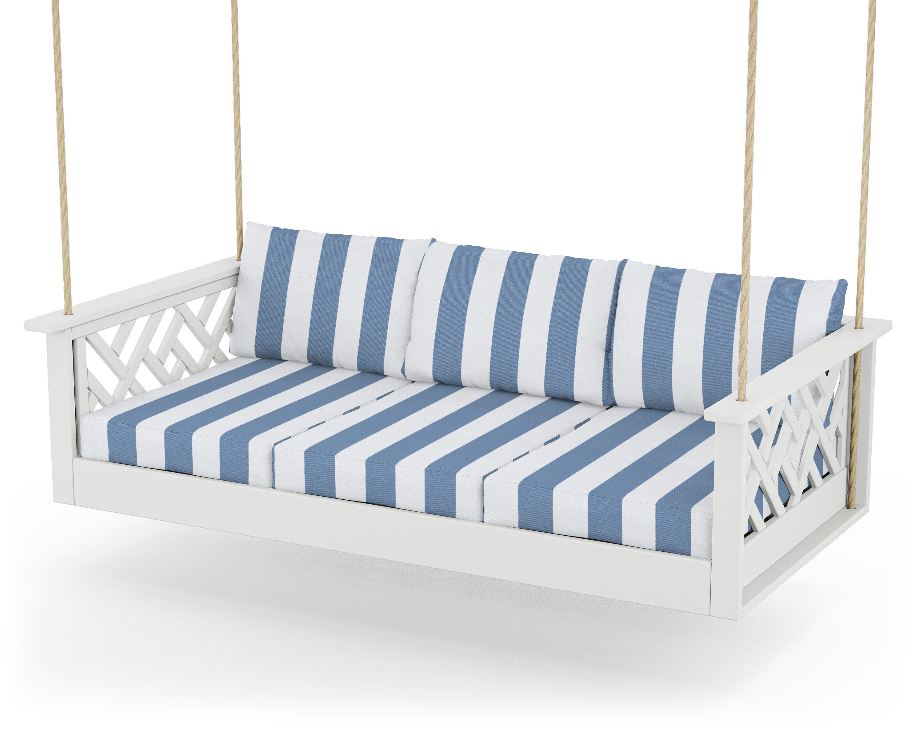 Chippendale Daybed Swing in White / Cabana Stripe Sky Blue