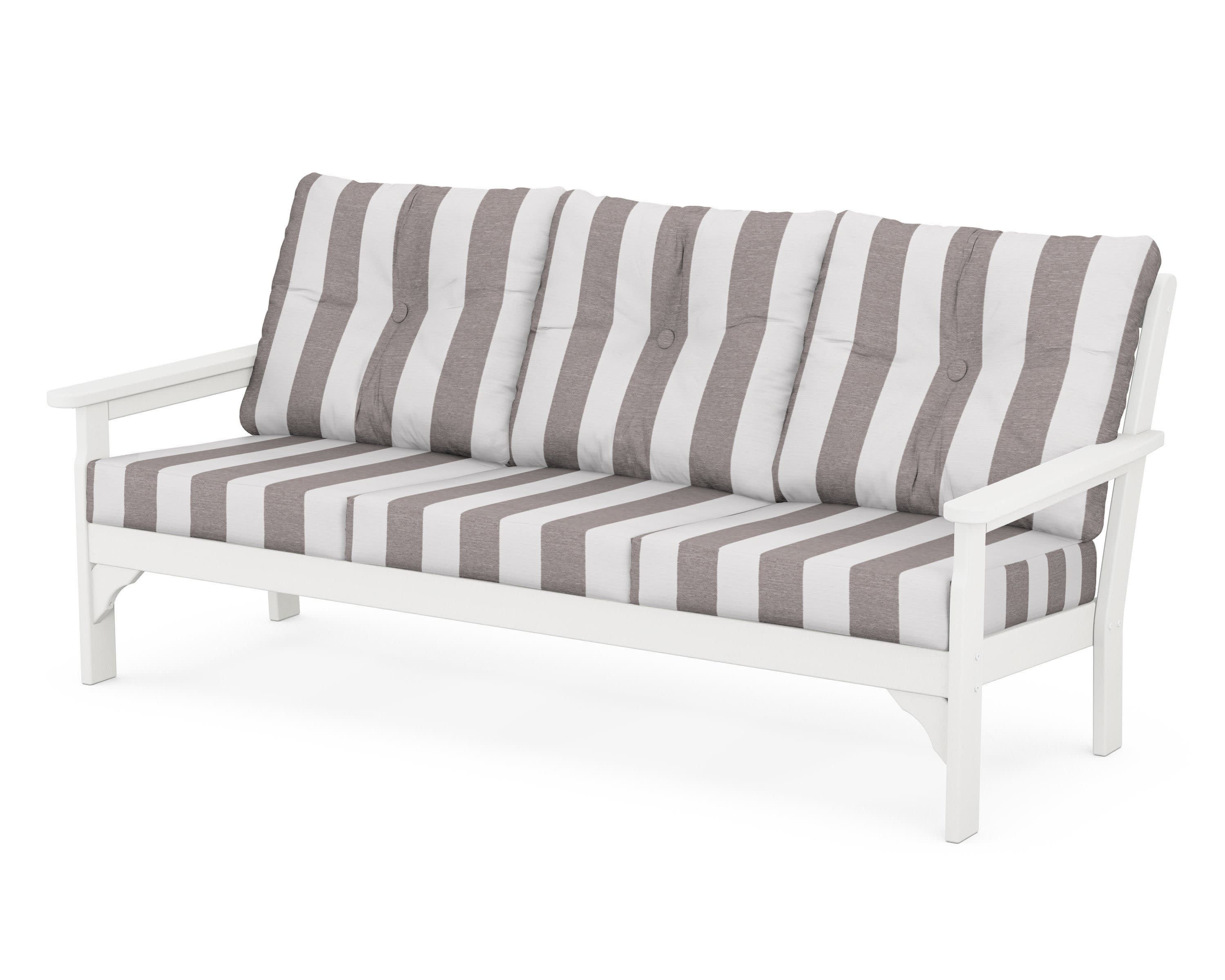 Vineyard Deep Seating Sofa in Vintage White / Cabana Stripe Grey Mist