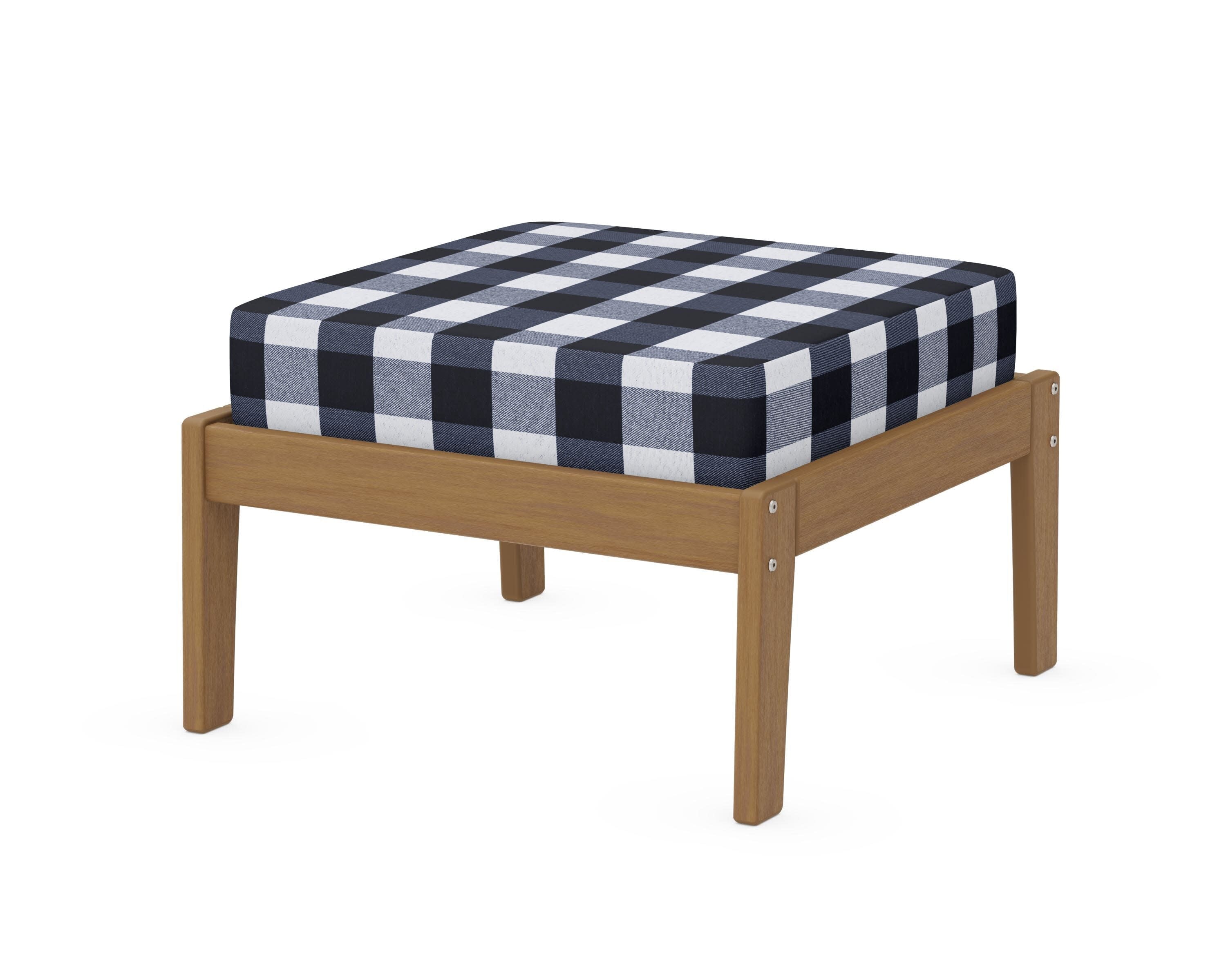 Deep Seating Ottoman in Natural / Buffalo Plaid Marine Indigo