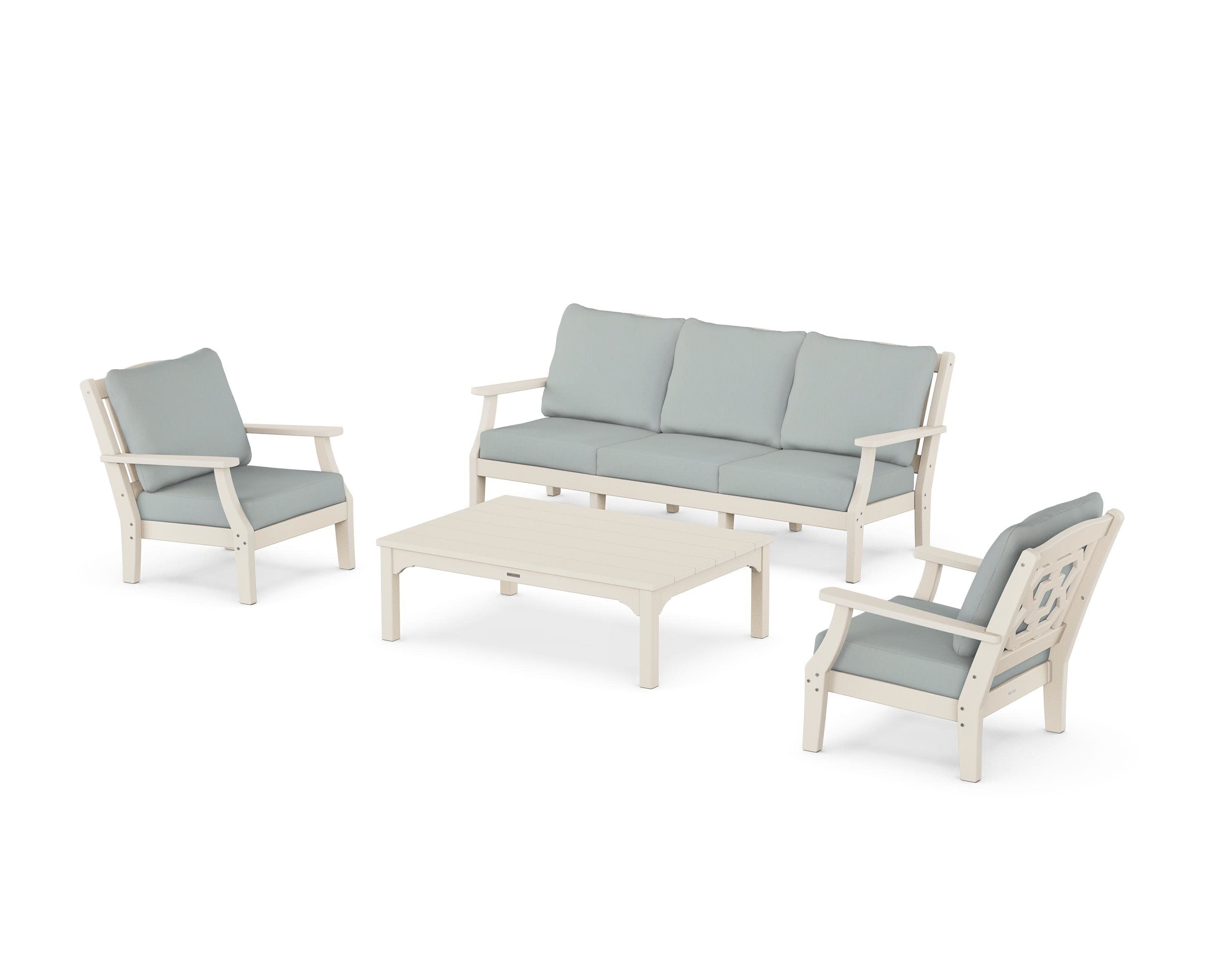 Chinoiserie 4-Piece Deep Seating Set with Sofa in Sand / Spa