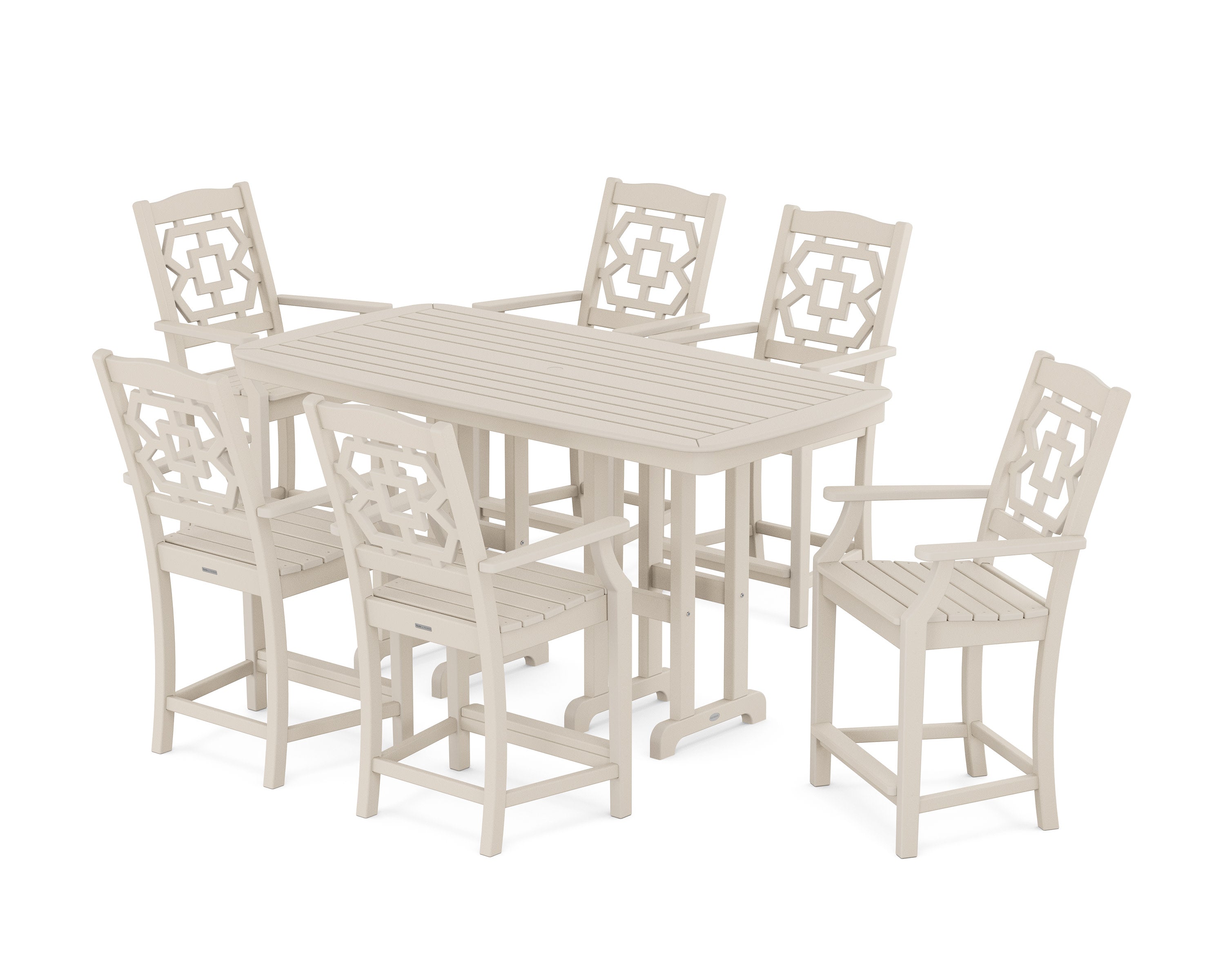 Chinoiserie Arm Chair 7-Piece Counter Set in Sand