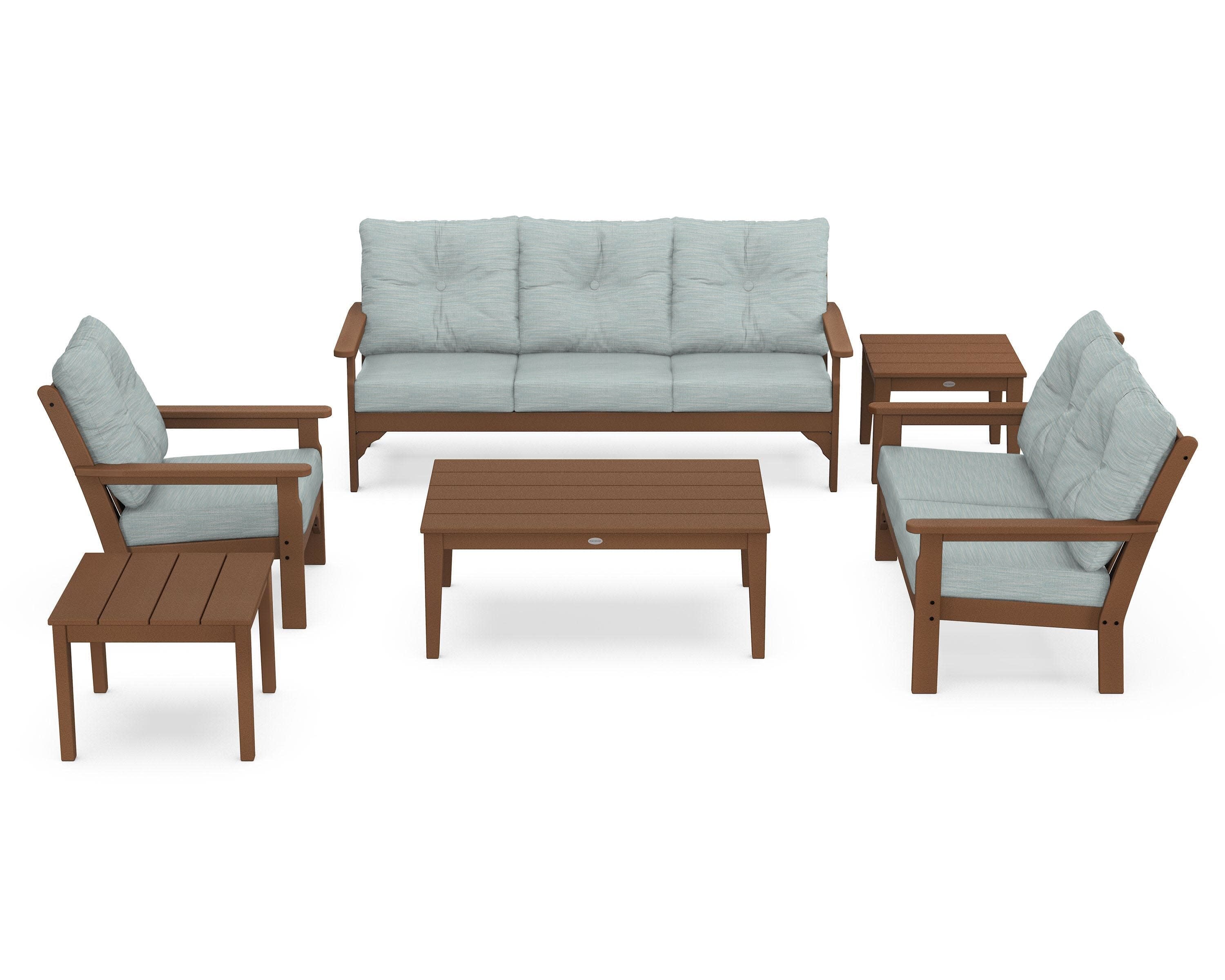 Vineyard 6-Piece Deep Seating Set in Teak / Soothe Mist
