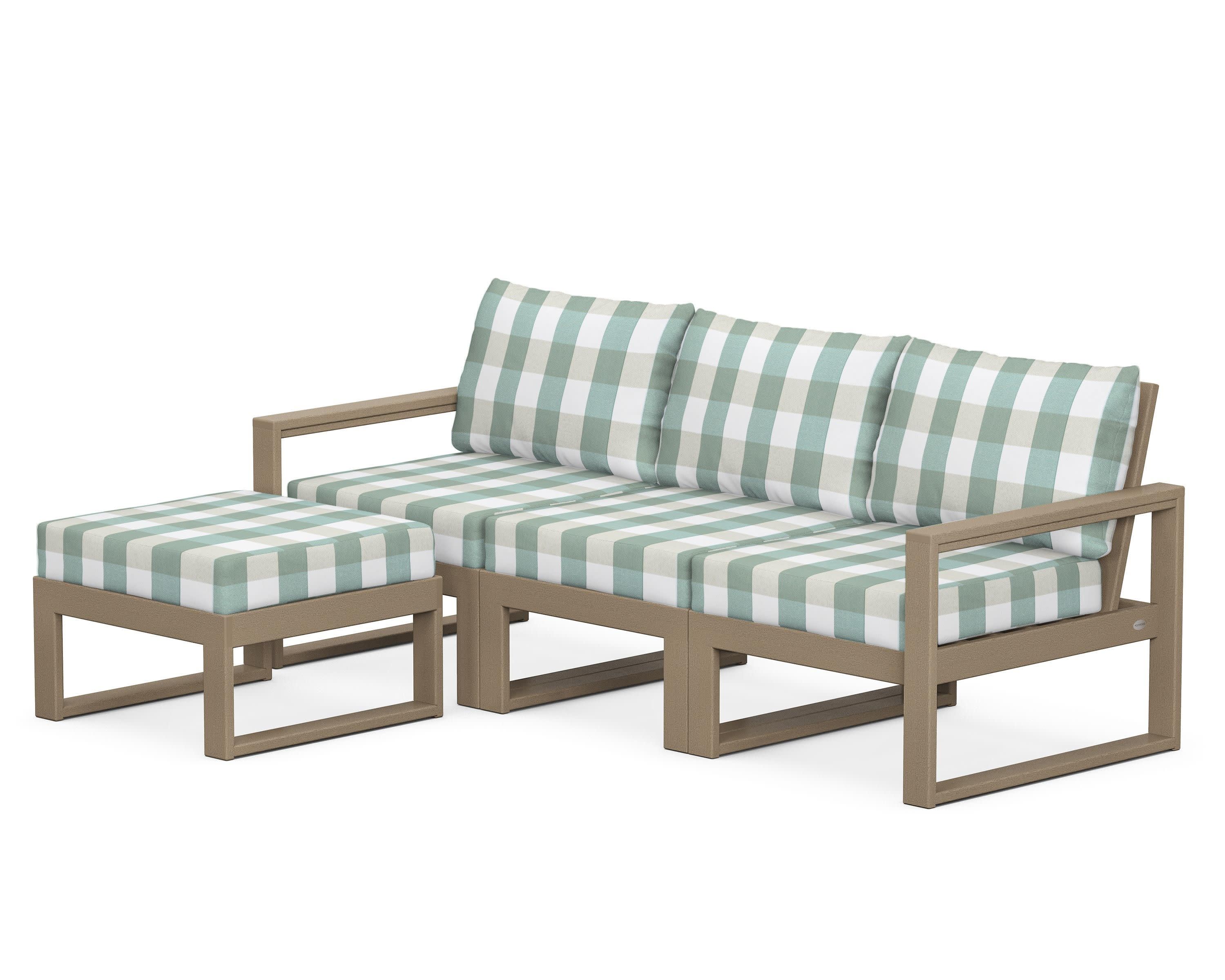 EDGE 4-Piece Modular Deep Seating Set with Ottoman in Vintage Sahara / Buffalo Plaid Glacier Spa