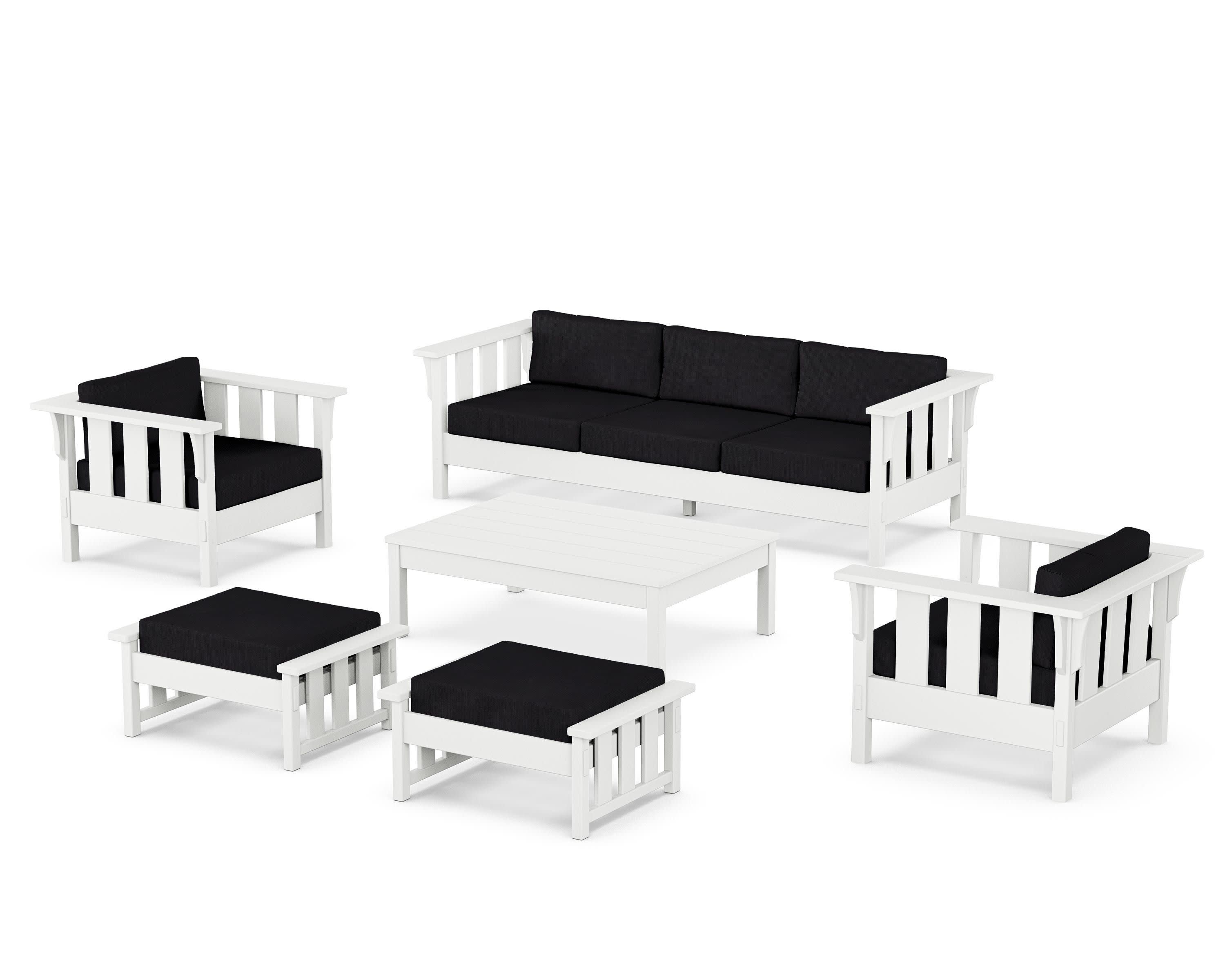Acadia 6-Piece Lounge Sofa Set in White / Midnight Linen